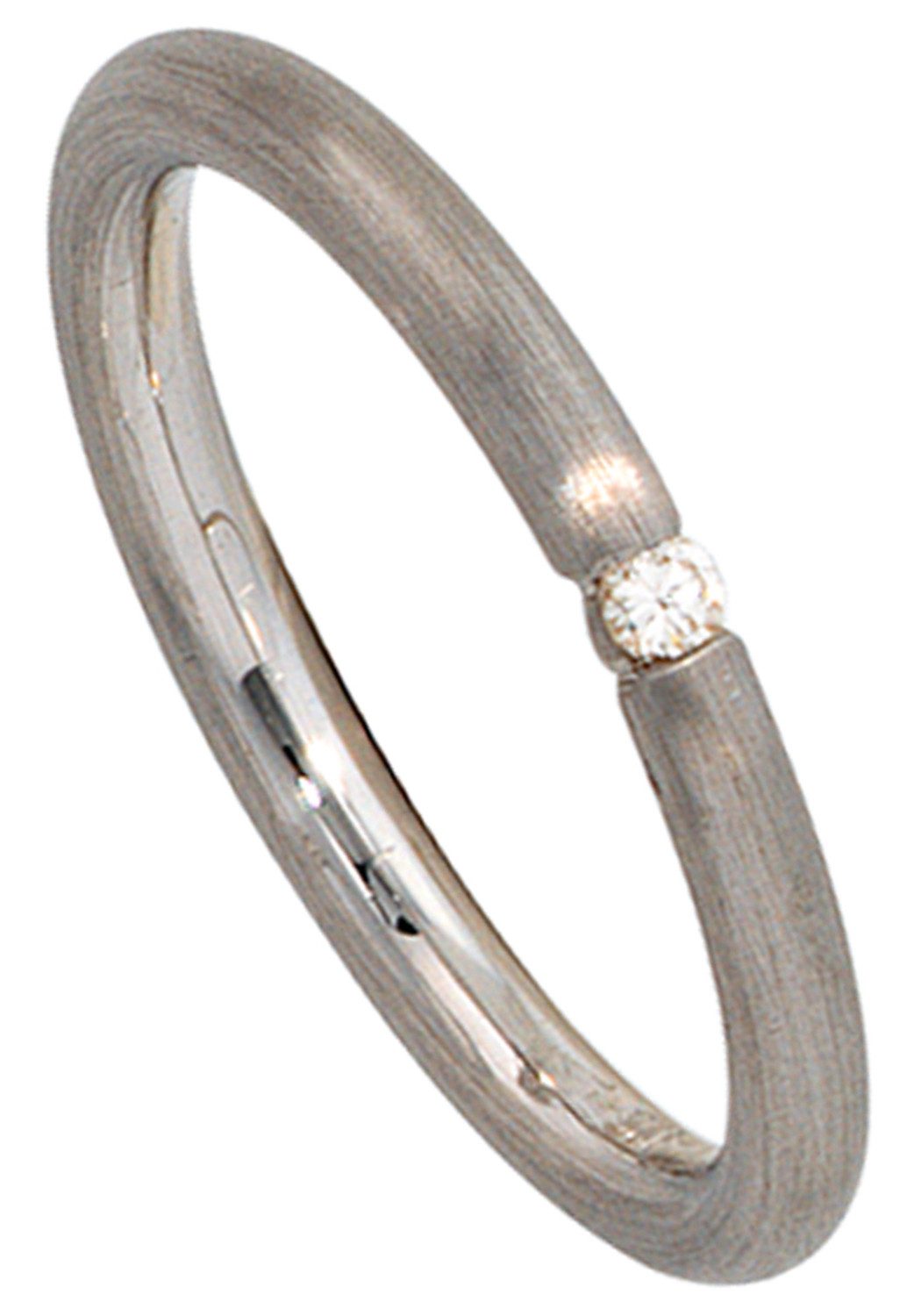 JOBO Diamantring Silberring matt, 925 Silber rhodiniert mit Diamant