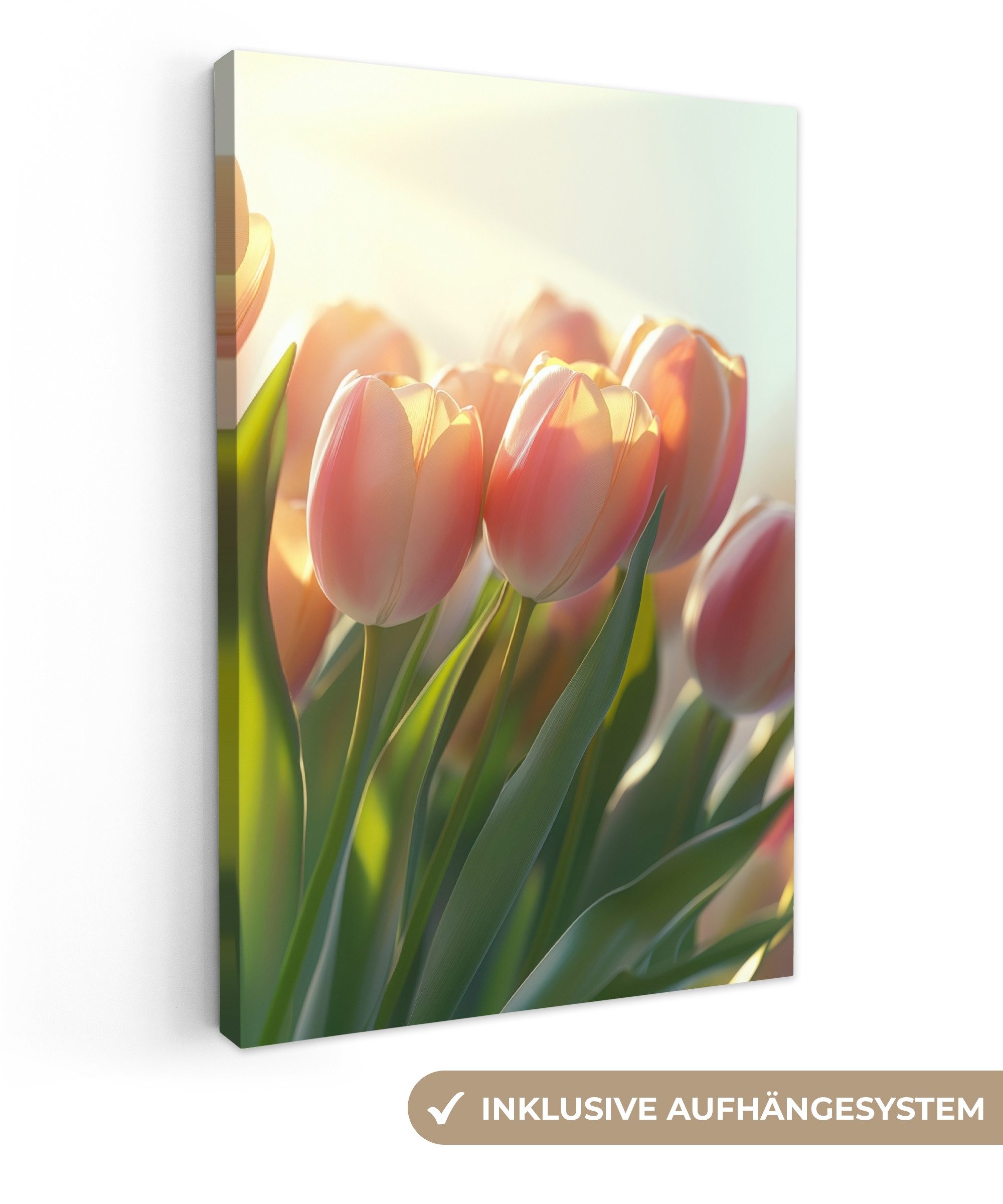OneMillionCanvasses® Leinwandbild Tulpen - Rosa - Sonnenstrahlen, Fotodruck günstig online kaufen