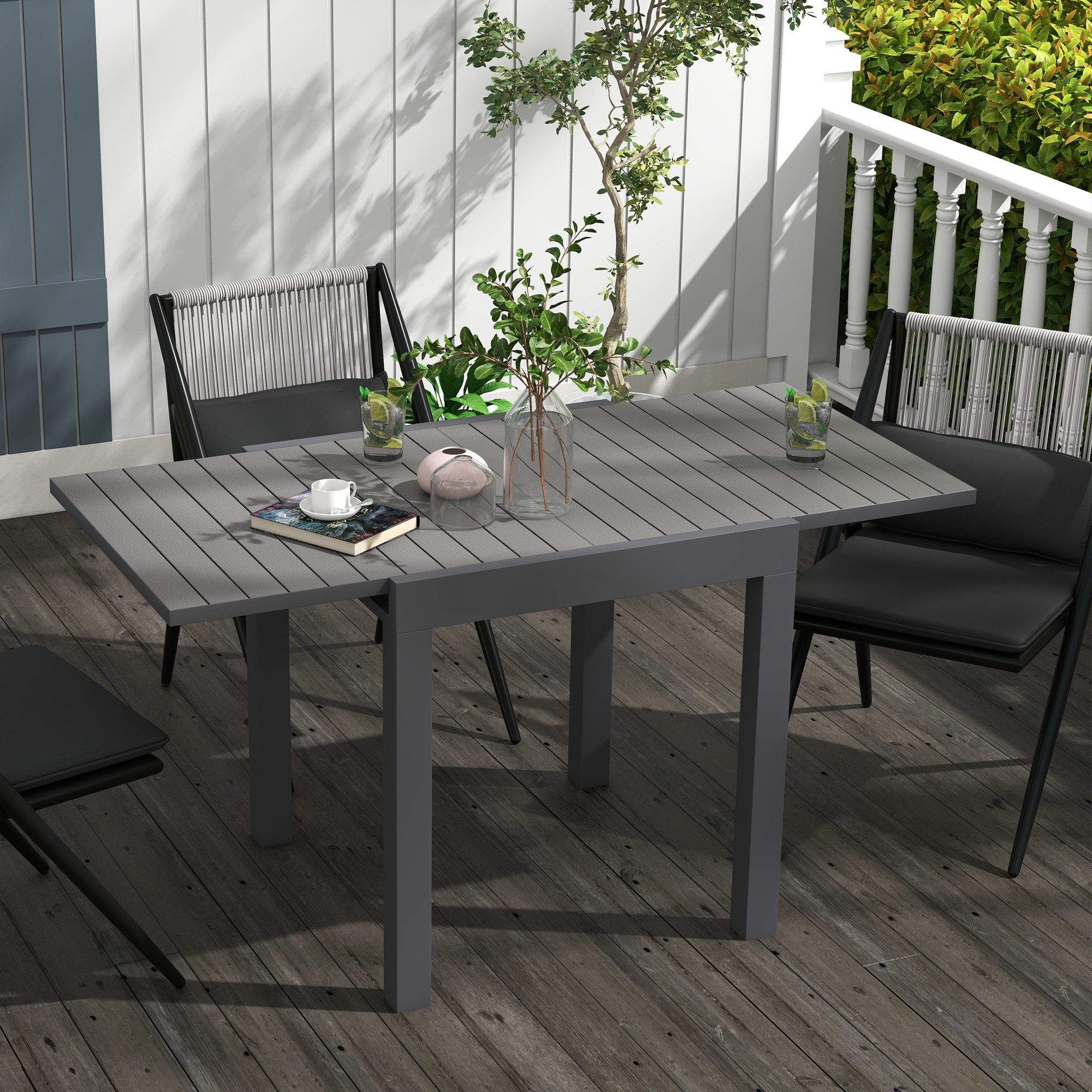 CHICFURN Gartentisch Esstisch für 6 Personen für Terrasse & Garten (Packung, 1-St., Erweiterbar, Aluminium, Belastbarkeit bis 70 kg), 81/162 x 80 x 75 cm, Grau