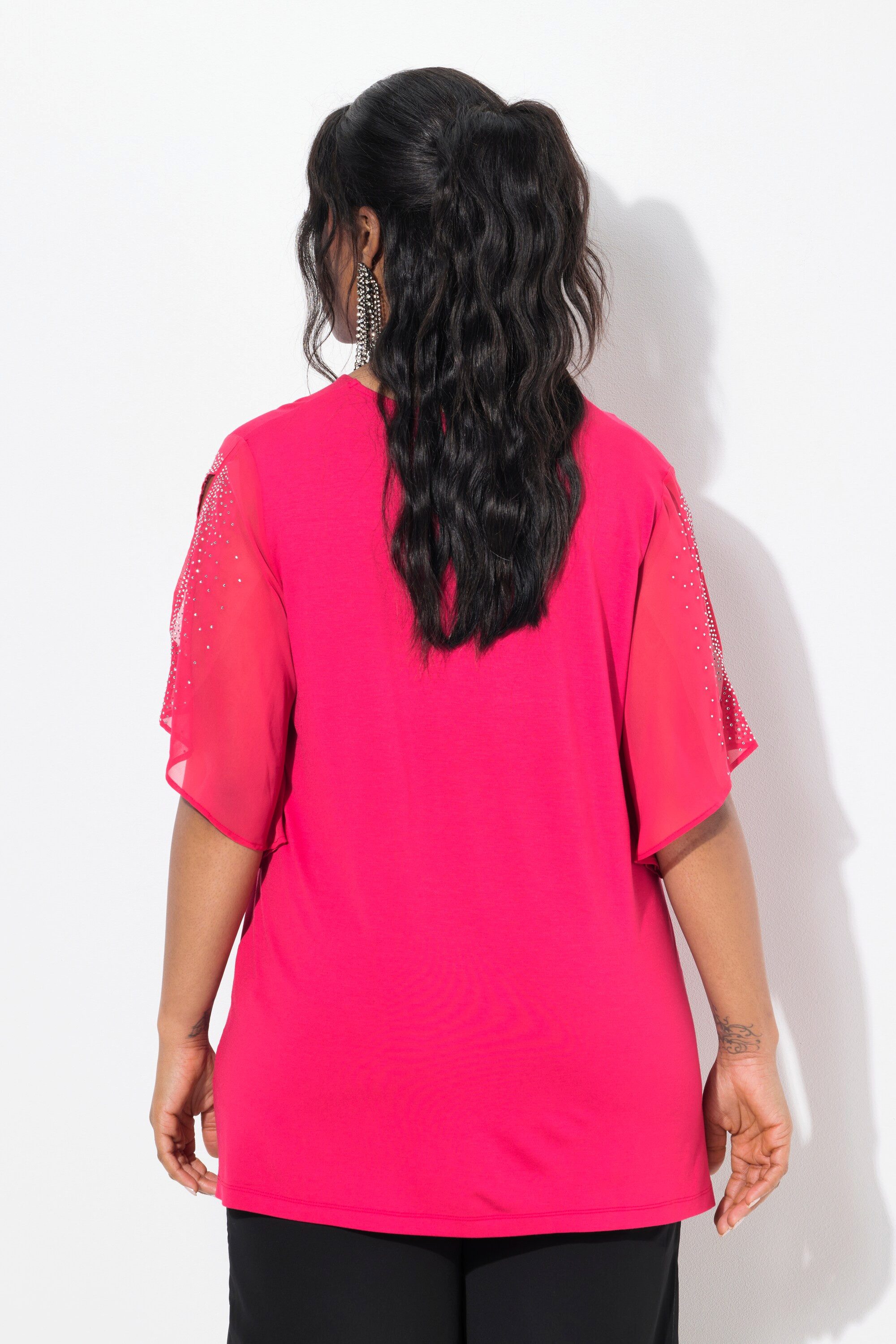 Ulla Popken T-Shirt T-Shirt Ziersteine A-Linie V-Ausschnitt