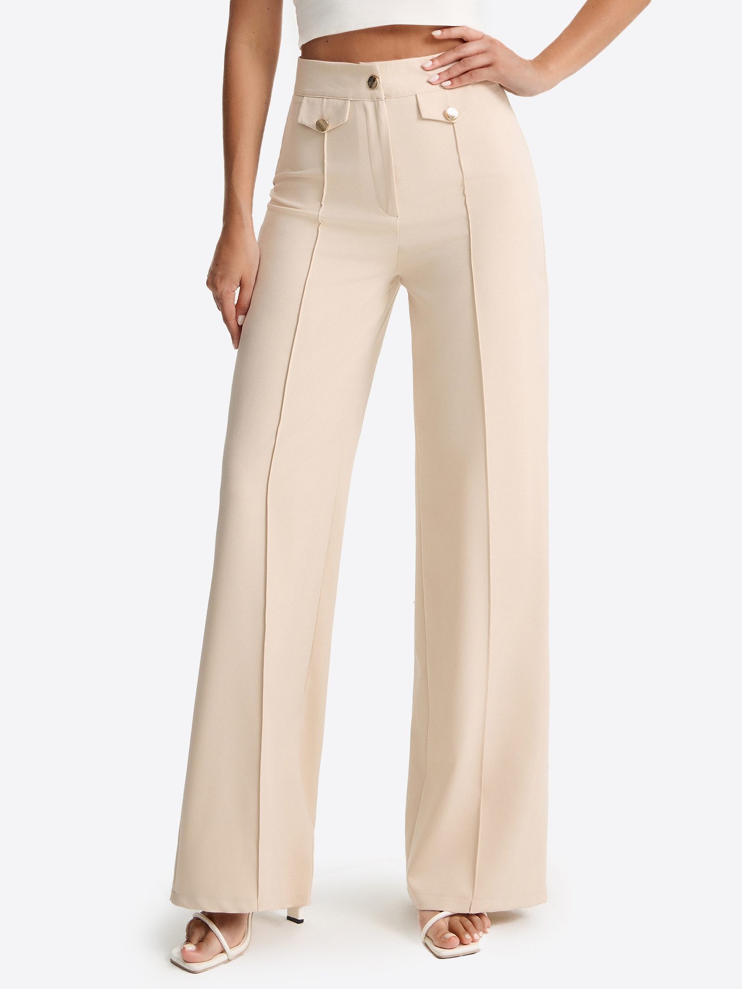 Imily Bela Palazzohose Damen Palazzohose mit Knopfverzierungen und hoher Taille (Packung, 1-tlg., 1per-Pack) mit Knöpfen