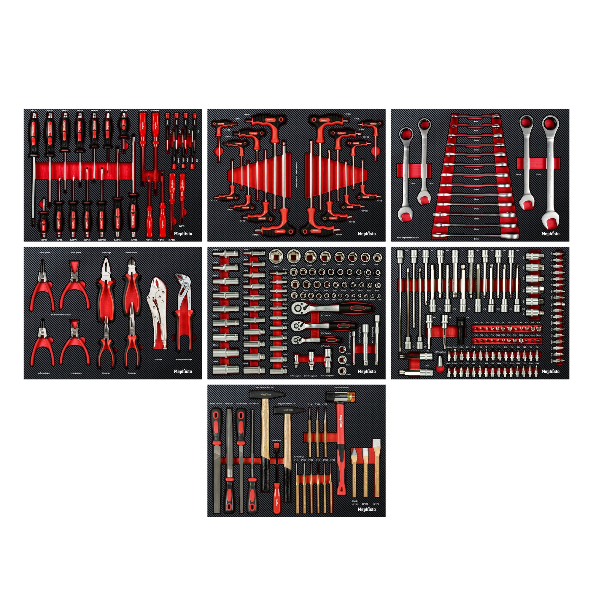 Mephisto-Tools Werkzeugset, (Set), metrisch, inkl. Soft Inlay in Carbon-Optik passend zu WZW 71011