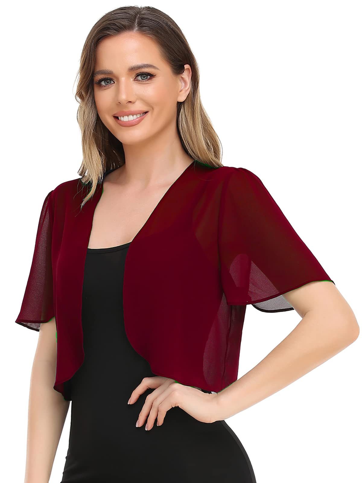 Zaewry Bolero Damen-Bolero aus Chiffon,Kurz Strickjacke Damen Offene Weich Damen-Schaljacke / Cardigan — Leicht, kurzer Schnitt