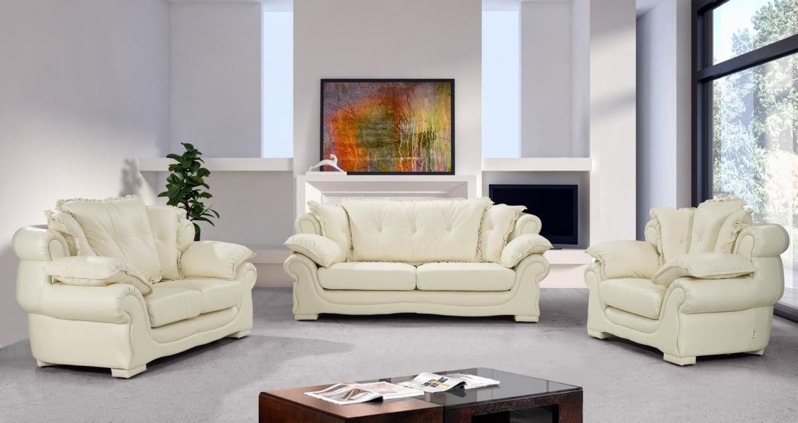 Salottini Polstergarnitur Luxus Sofagarnitur Nico Leder 3/1/1 Beige Polstergarnitur, (3-tlg)