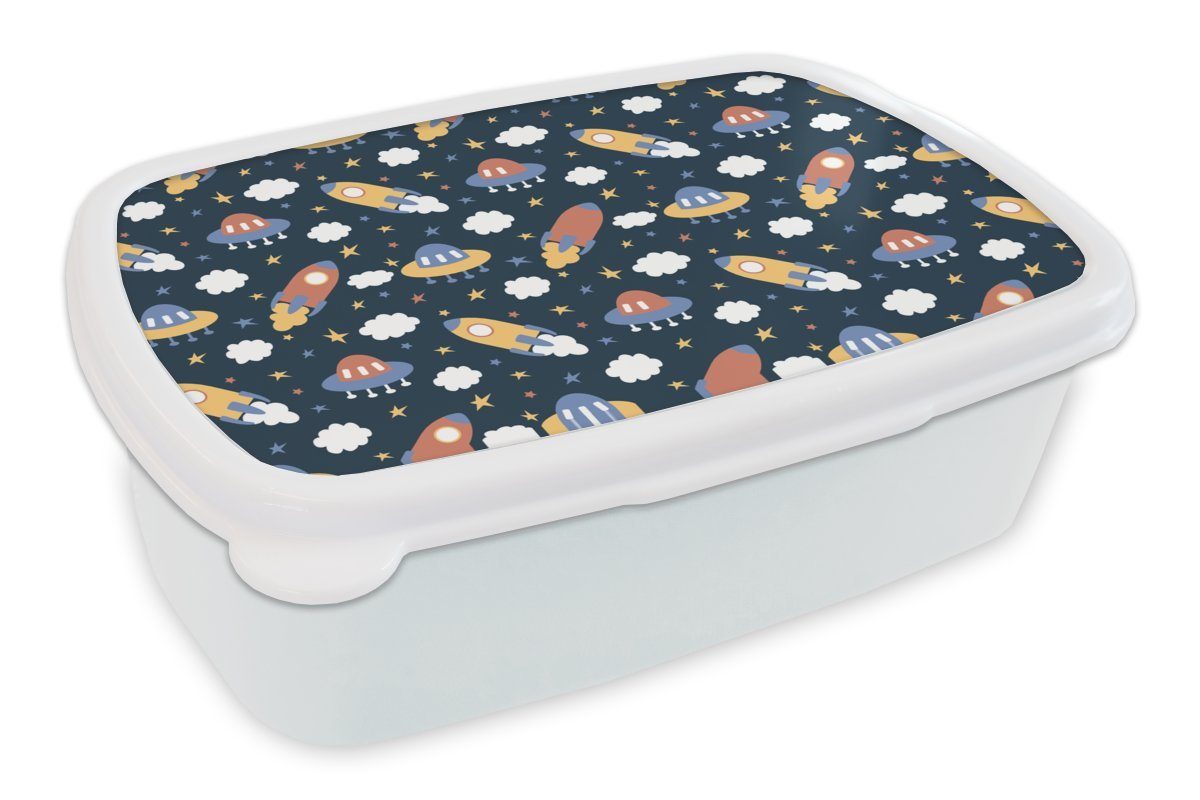 MuchoWow Lunchbox Design - Weltraum für Erwachsene, - Kinder und Brotbox Jungs und Mädchen weiß für Sterne, (2-tlg), Brotdose, Kunststoff