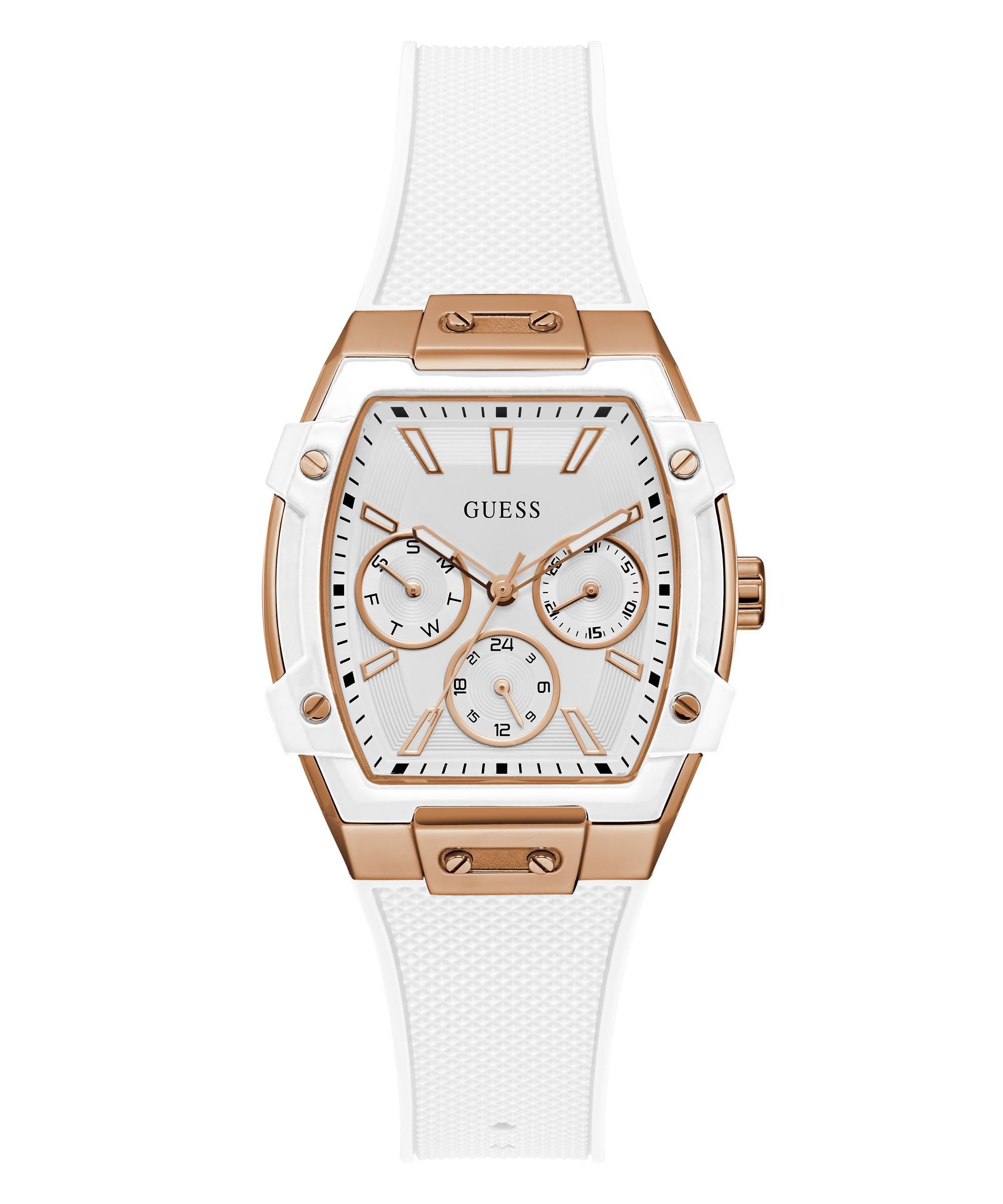 Guess Multifunktionsuhr PHOENIX GW0945L6, Quarzuhr, Armbanduhr, Damenuhr, Silikonarmband, analog, Wochentag, Tag