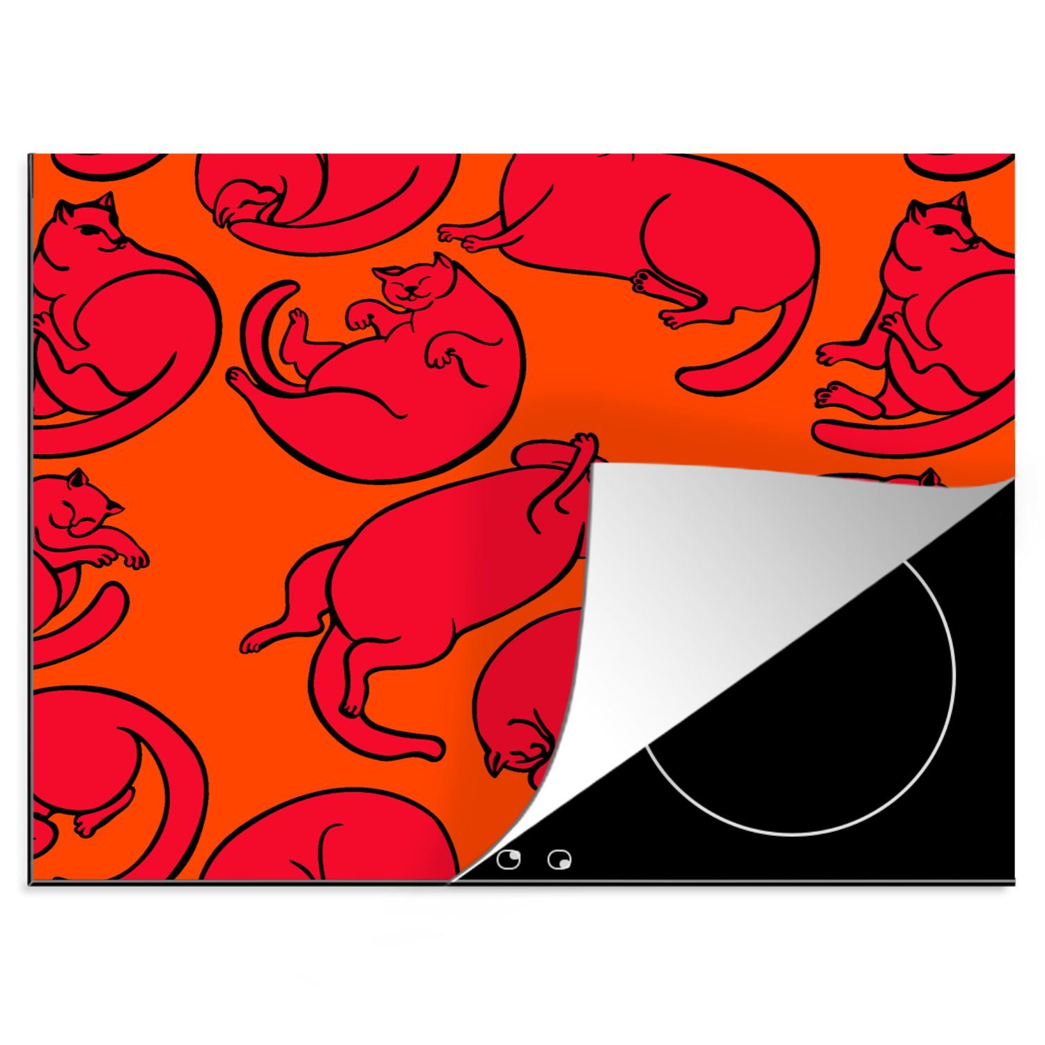 MuchoWow Herdblende-/Abdeckplatte Muster - Katze - Orange - Jungen - Mädchen - Kinder - Kind, Vinyl, (1 tlg), 60x52 cm, Mobile Arbeitsfläche nutzbar, Ceranfeldabdeckung