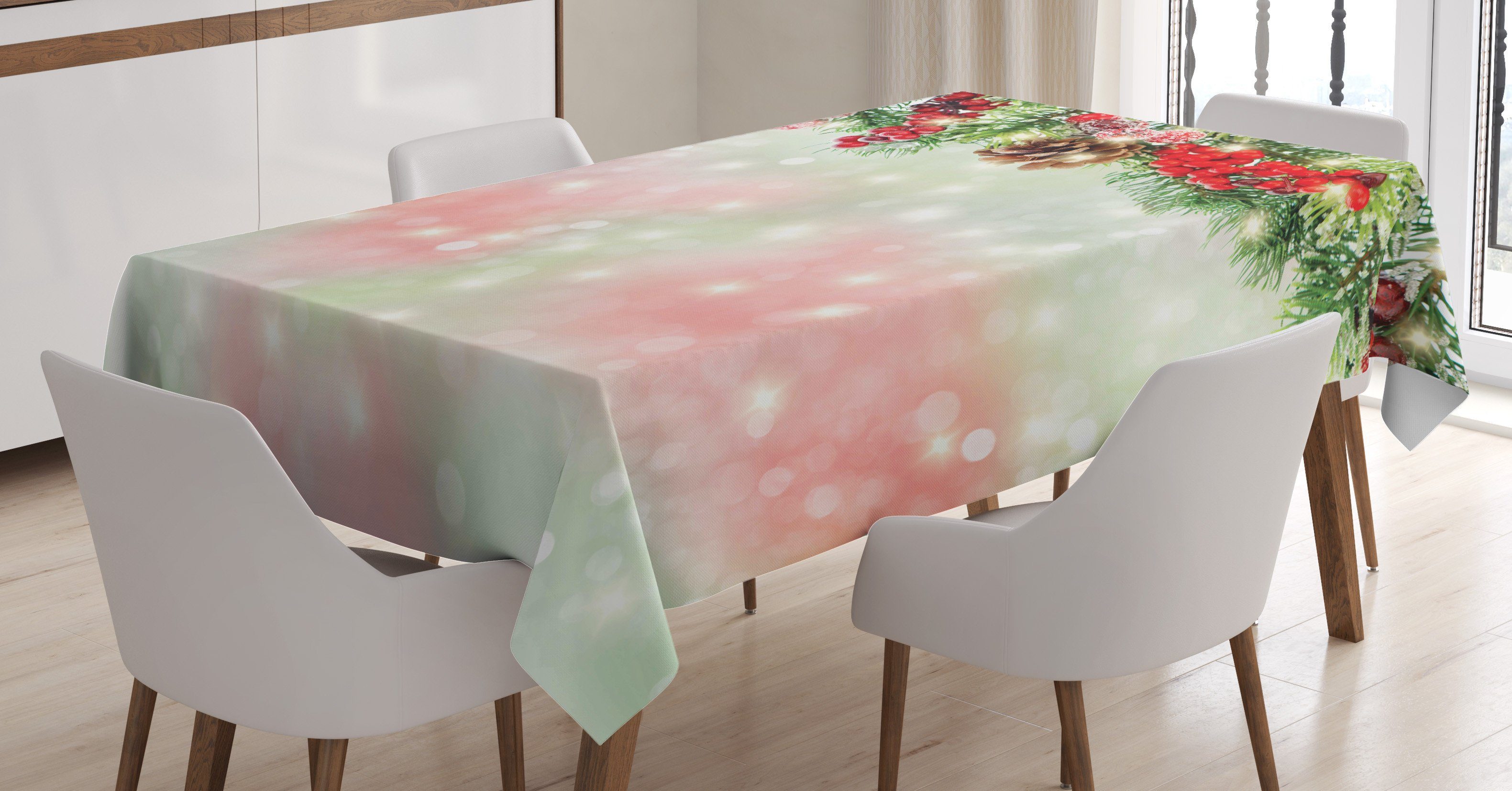 Abakuhaus Tischdecke Farbfest Waschbar Für den Außen Bereich geeignet Klare Farben, Weihnachten Grüne Zweige Holly