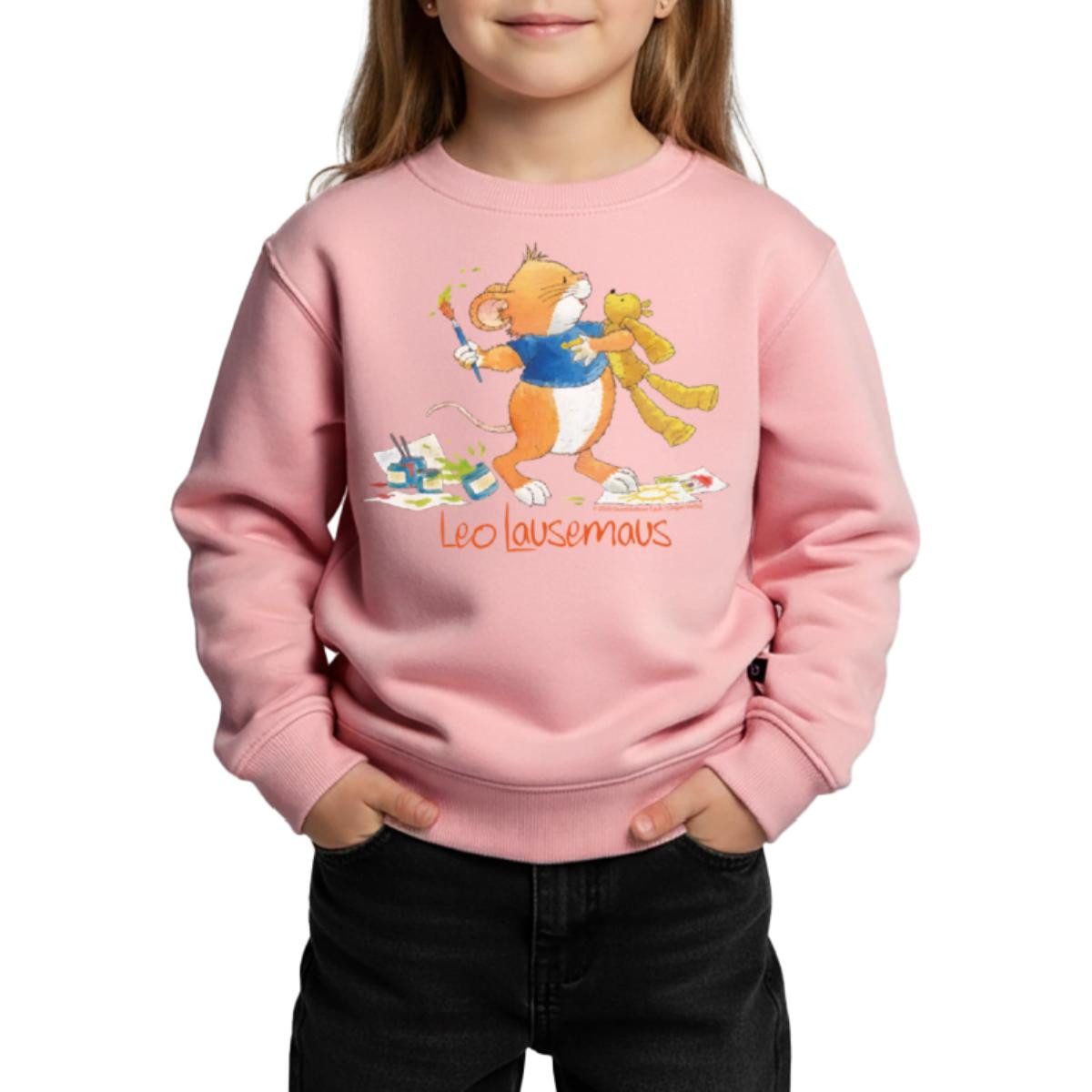 Spreadshirt Sweatshirt Leo Lausemaus Malen mit Teddy Kinder Premium Pullover (1-tlg)