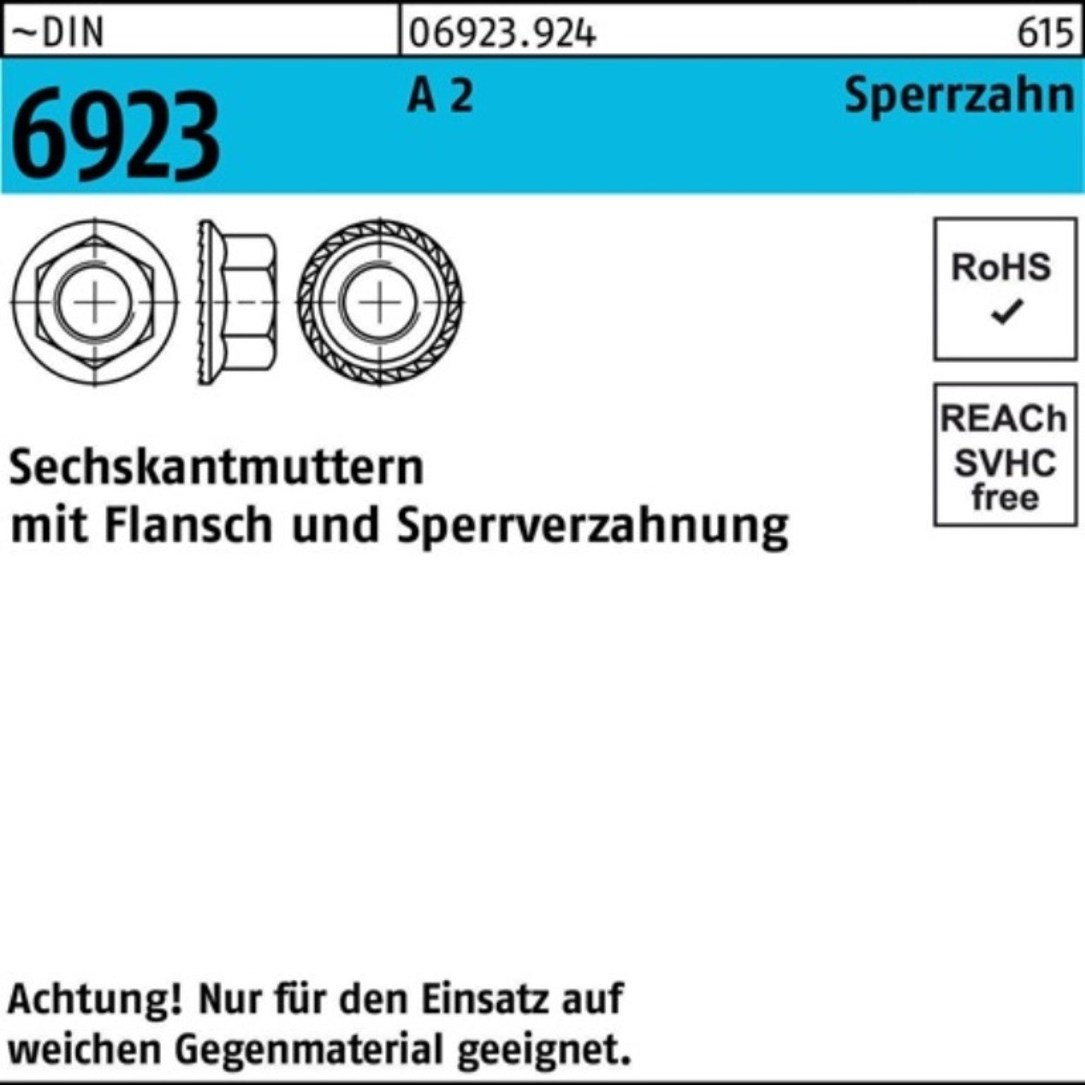 6923 Pack DIN Reyher 1000er Sechskantmutter 1000 Flansch 2 Muttern Sperrzahnung A M6