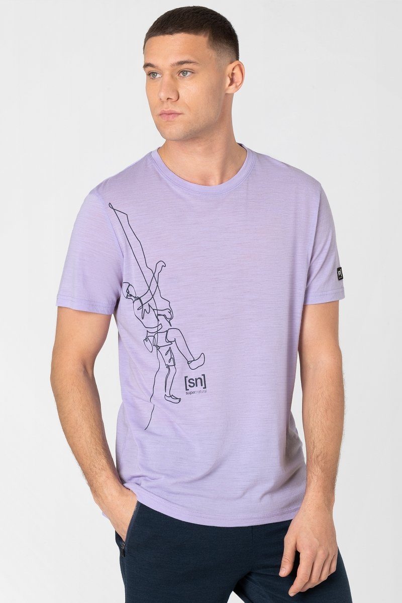 SUPER.NATURAL Print-Shirt Merino T-Shirt M CLIMBING LINE TEE funktioneller Merino-Materialmix Lavender/Urban Chic