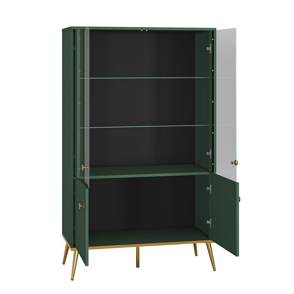Lomadox Highboard FASANO-131, in grün mit Glastüren und Glasböden, B/H/T ca. 92/152/40 cm