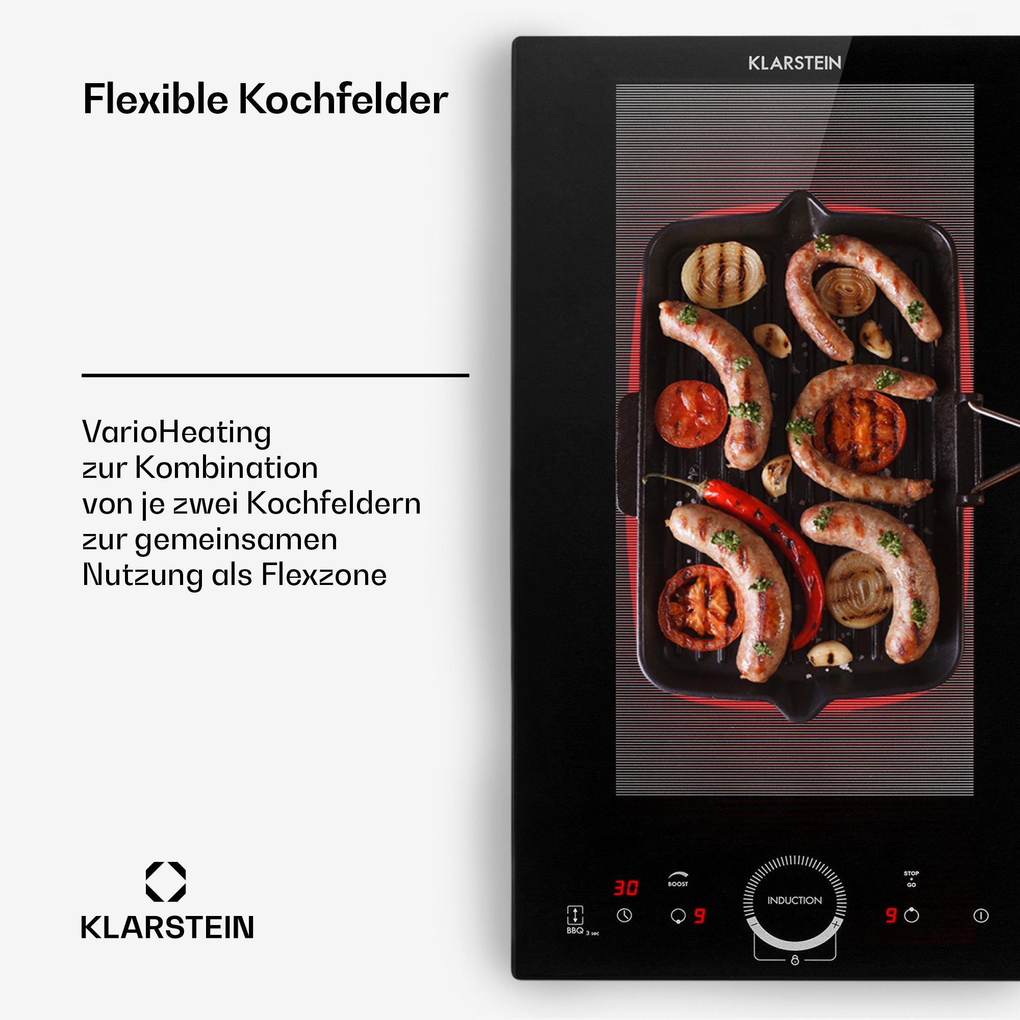 Klarstein Induktions-Kochfeld Delicatessa Slim Domino Induktionskochfeld 2 Zonen 3500 W autark 10033015, Einbau Induktionsherd 2 Kochfelder Platten Elektro Einb – Bild 5 von 5