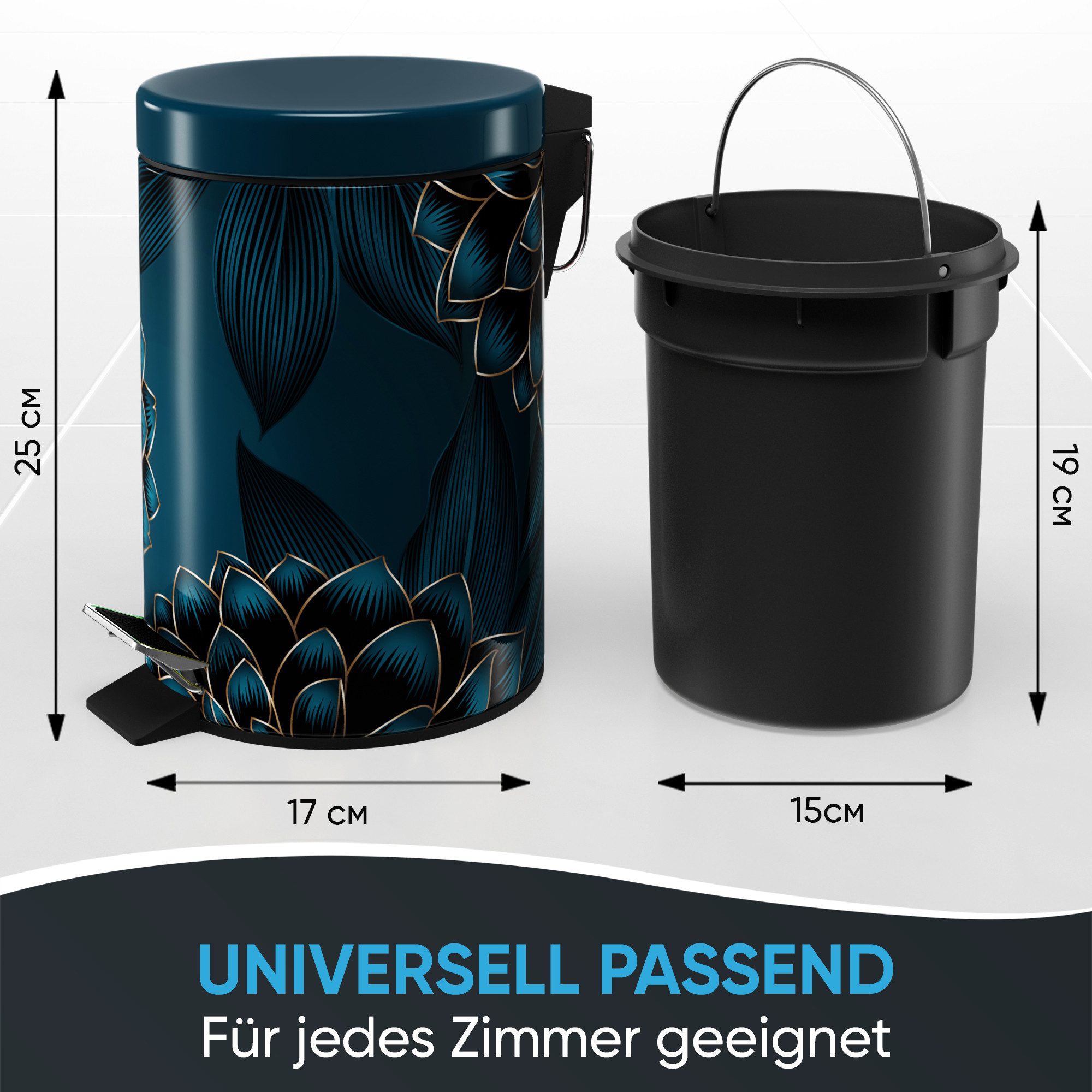Sanilo Kosmetikeimer mit Motiv, viele schöne Bad Mülleimer zur Auswahl, 3 Liter, Abfalleimer mit Absenkautomatik & Innenbehälter