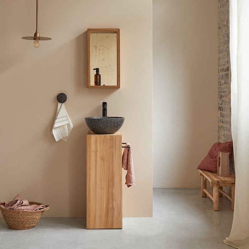 Tikamoon Waschtisch Waschtisch Gästebad kleine Räume Teak Handtuchhalt