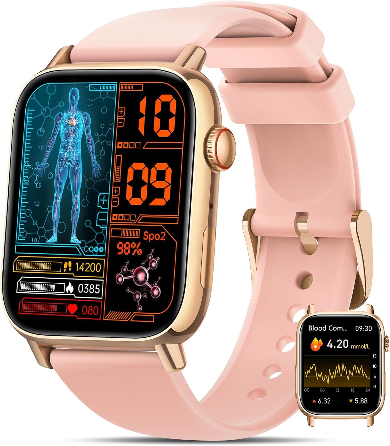 NAIXUES PG59 Smartwatch (4,6 cm, android ios), Smartwatch mit Bluetooth Anruffunktion und 150 Sportmodi wasserdicht