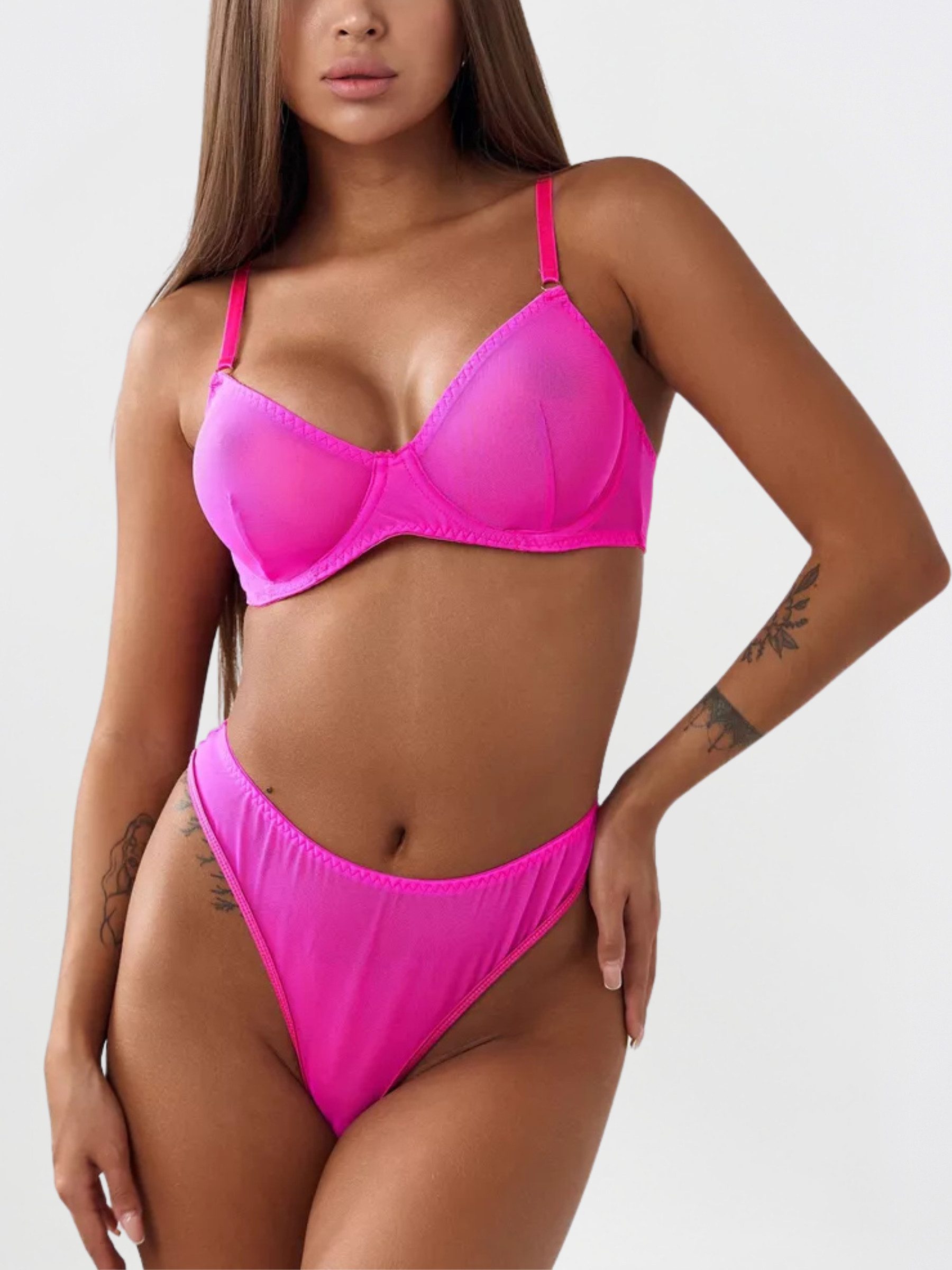 Elegant Love Set: Bügel-BH Sexy Dessous-Set – Unterwäsche für Damen (Set, 2-tlg., mit Tanga) Reizwäsche – Transparentes Mesh-BH-Set