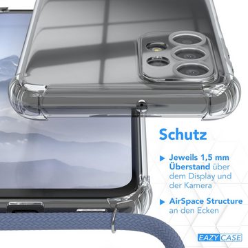 EAZY CASE Handykette Clips Schwarz für Samsung Galaxy A23 5G 6,6 Zoll, Silikonhülle Transparent Handyhülle mit Kordel Kette zum Umhängen Blau