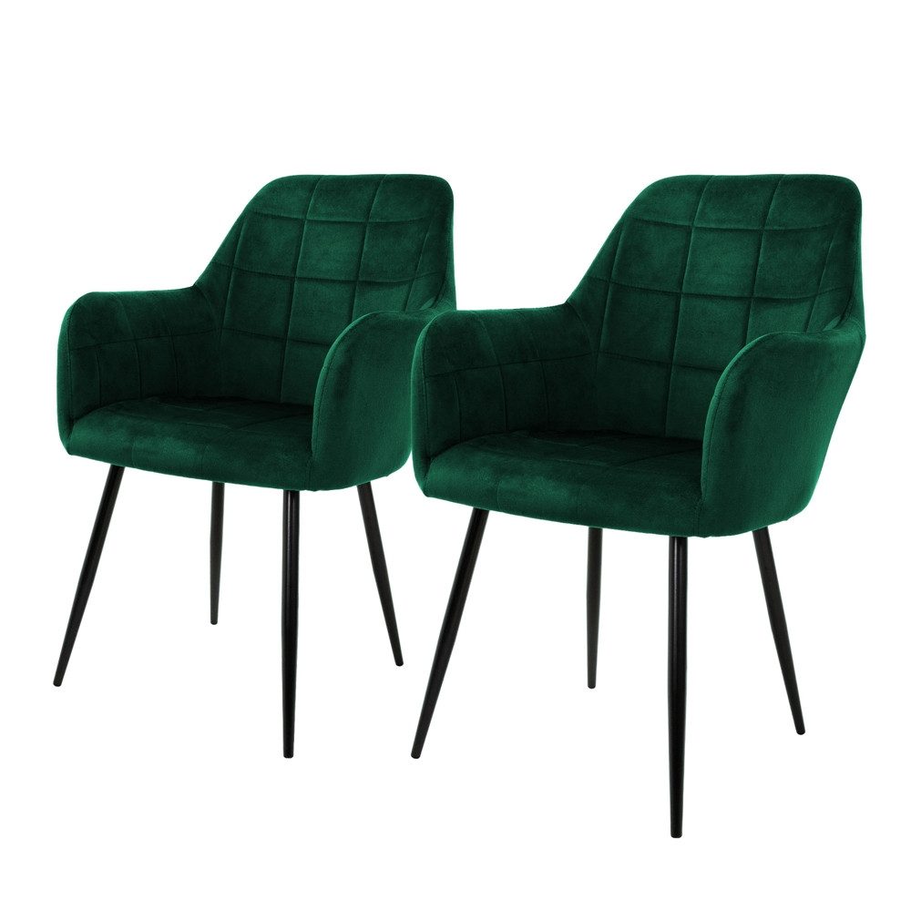 ML-DESIGN Stuhl Esszimmerstuhl ergonomisch & gepolstert, Esstischstuhl mit Rückenlehne (2 St), Wohnzimmerstuhl Dunkelgrün Samtbezug Küchenstuhl Polsterstuhl