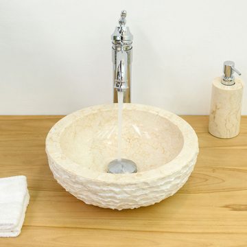 wohnfreuden Aufsatzwaschbecken Marmor Waschbecken BASCOM ROWFISH mini gehämmert creme 33 cm (Kein Set), 50_93918