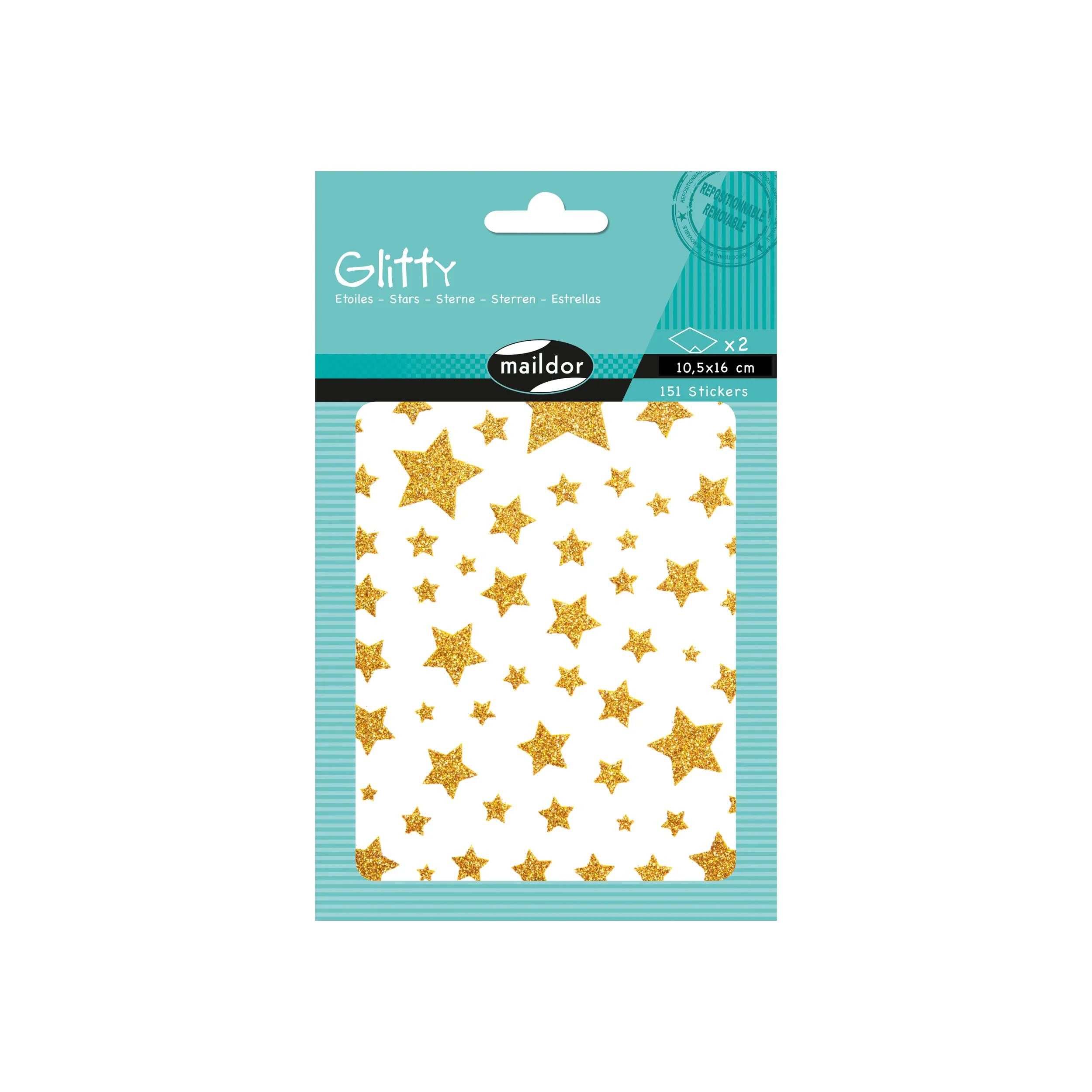 maildor Sticker 10x Glitty, 2 Stickerbogen 10,5x16cm, Sterne, Zartrosa und Gold AE150C, My Mandarine