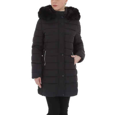 Ital-Design Steppjacke Damen Freizeit Kapuze (abnehmbar) Gefüttert Mantel in Schwarz