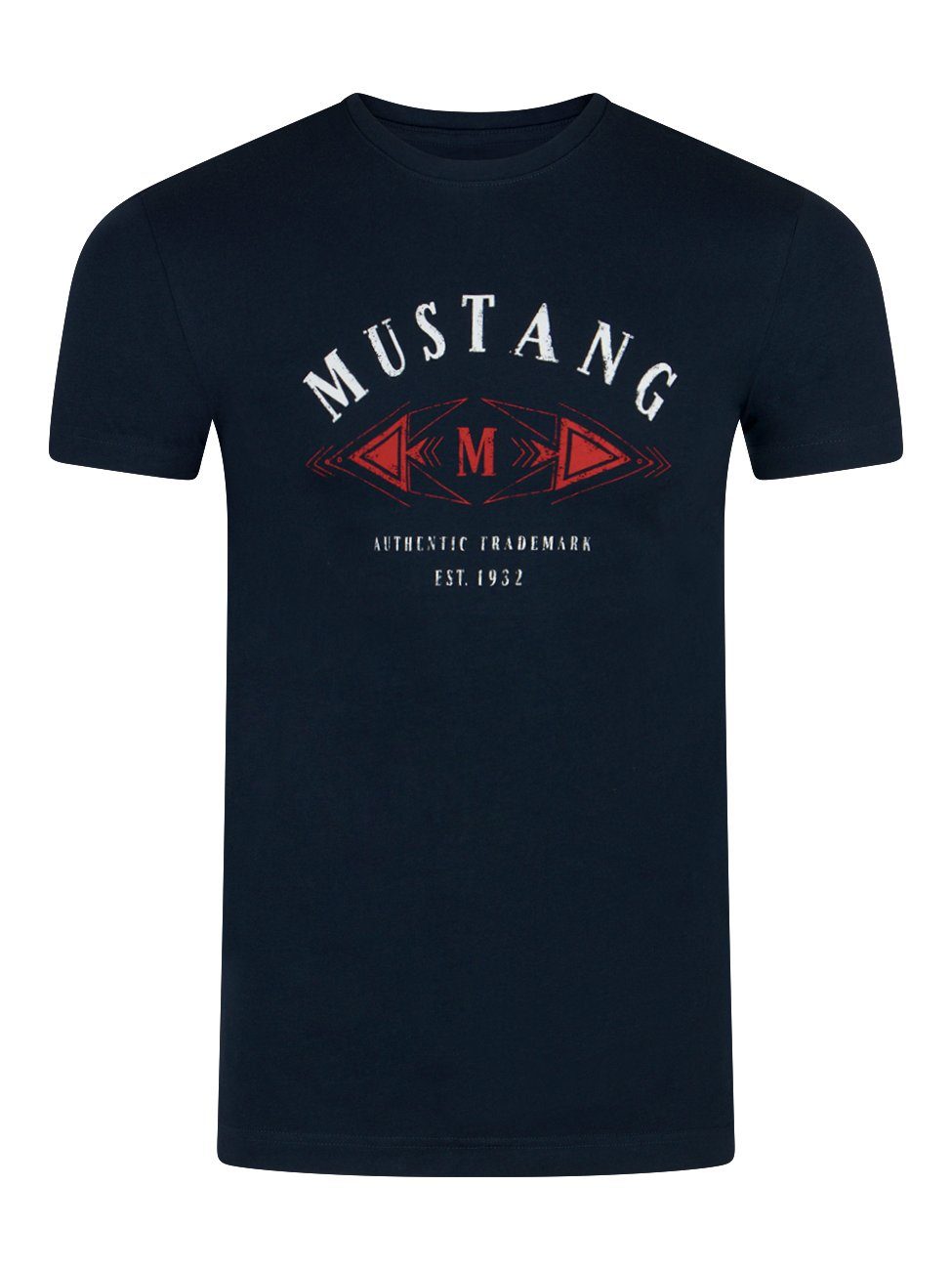 MUSTANG T-Shirt Herren Printshirt Regular Fit (1-tlg) Kurzarm Tee Shirt mit Rundhalsausschnitt aus 100% Baumwolle Dark Sapphire (1014005-4136)