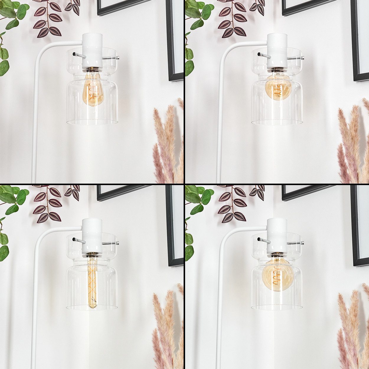 hofstein Stehlampe Stehlampe aus Metall/Glas in Weiß/Klar mit Fußschalter, ohne Leuchtmittel, Stehleuchte im Retro/Vintage-Design mit Glasschirm (15cm), E27