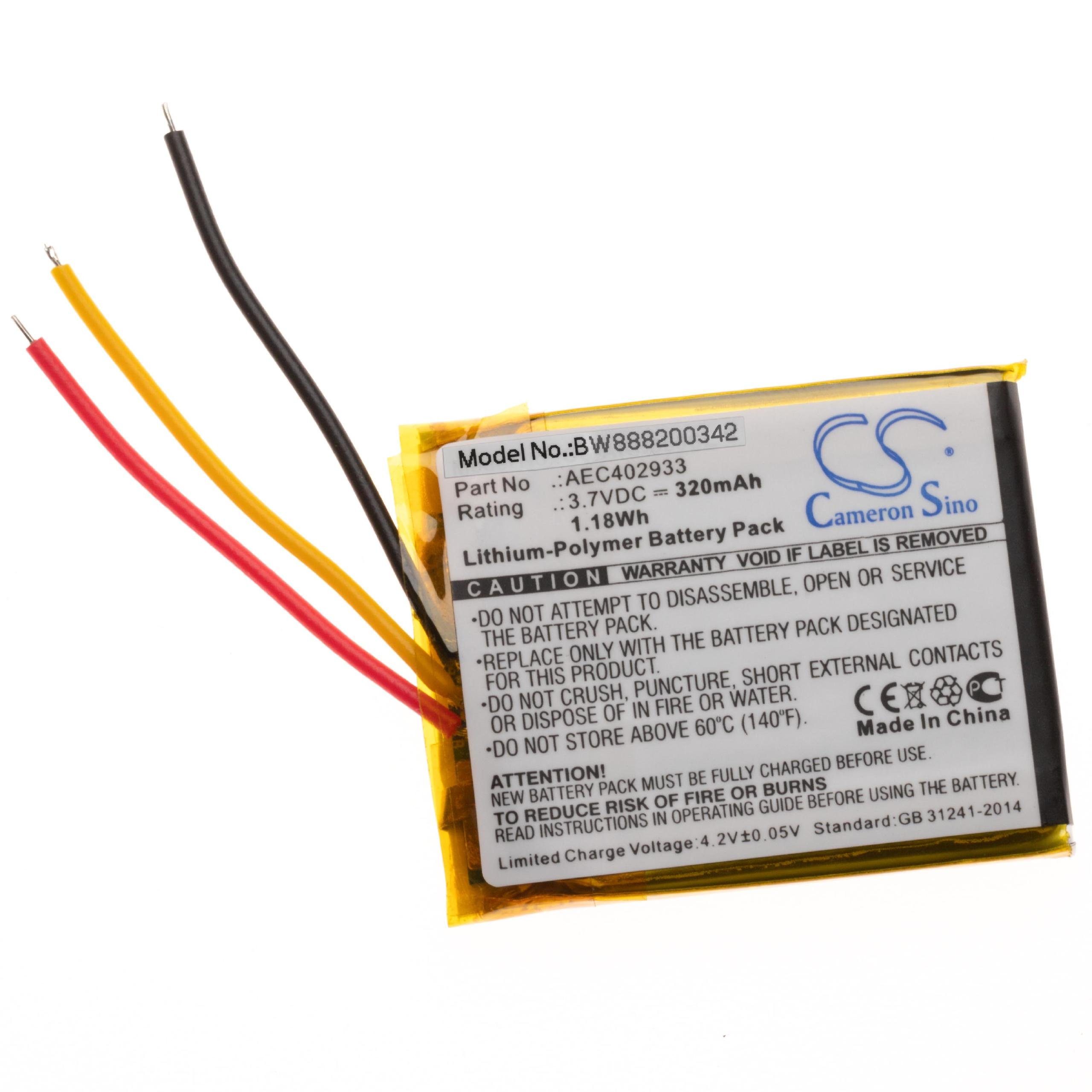 vhbw Akku Ersatz für AKG AEC402933 für Kopfhörer (320 mAh, 3,7 V, Akku Akku Li-Polymer 320 mAh (3,7 V, 1 St), Leistungsfähiger Austausch-Akku für schnurlosen Kopfhörer, Headset