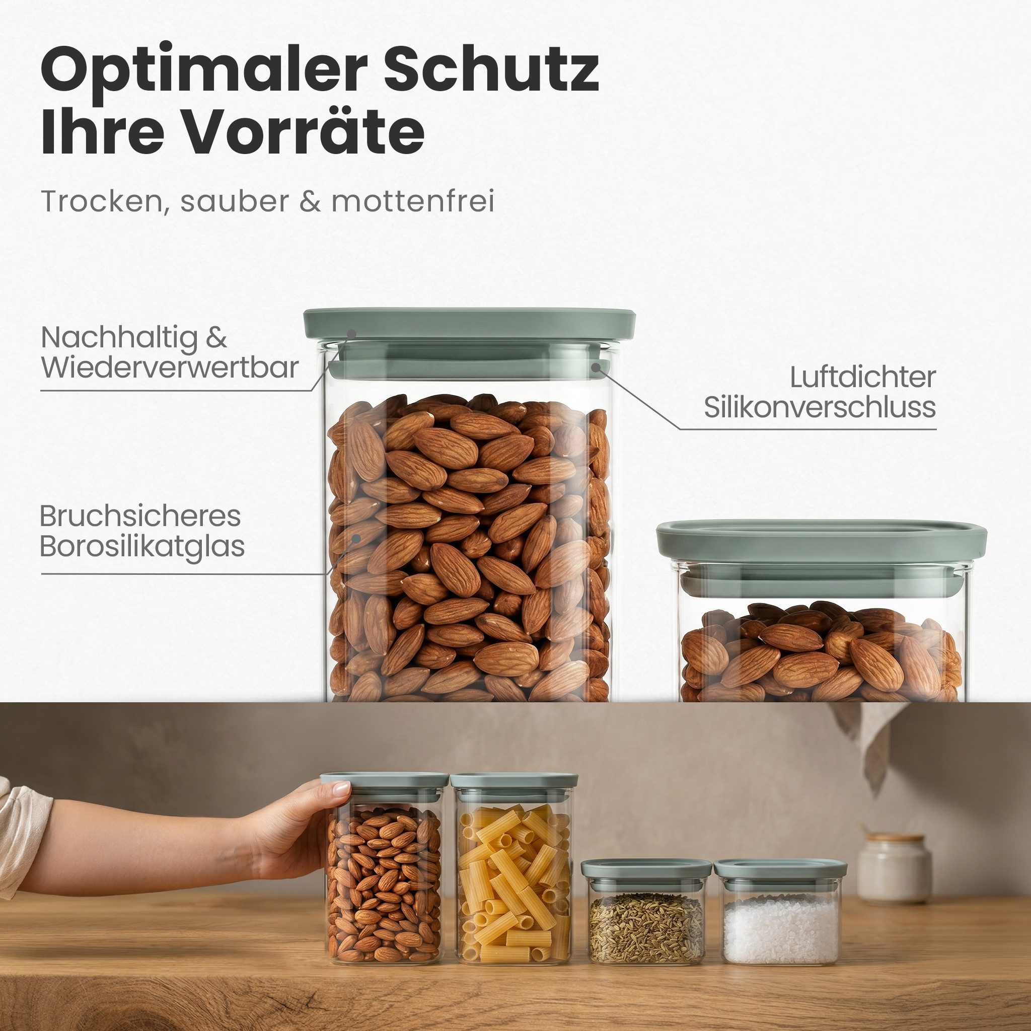 Lemontree Vorratsglas mit Deckel luftdicht inkl. Etiketten für Küche Aufbewahrung, Borosilikatglas, (Vorratsdosen Set inkl. Wasserfesten Etiketten), Glasbehälte – Bild 4 von 5
