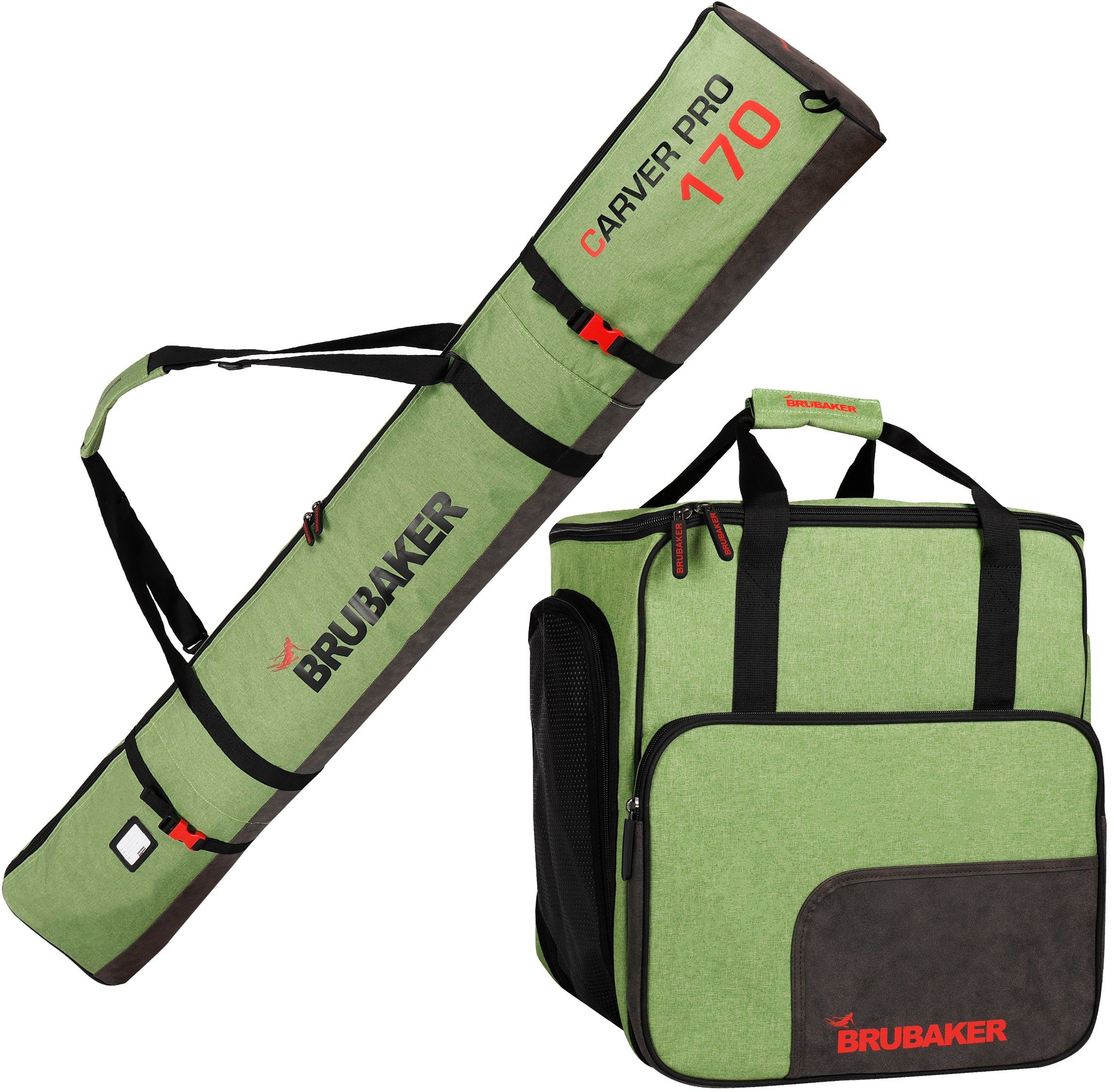 BRUBAKER Sporttasche CarverPerformance Skitasche Kombi Set (2-tlg., reißfest und nässeabweisend), Skisack und Skischuhtasche für 1 Paar Ski