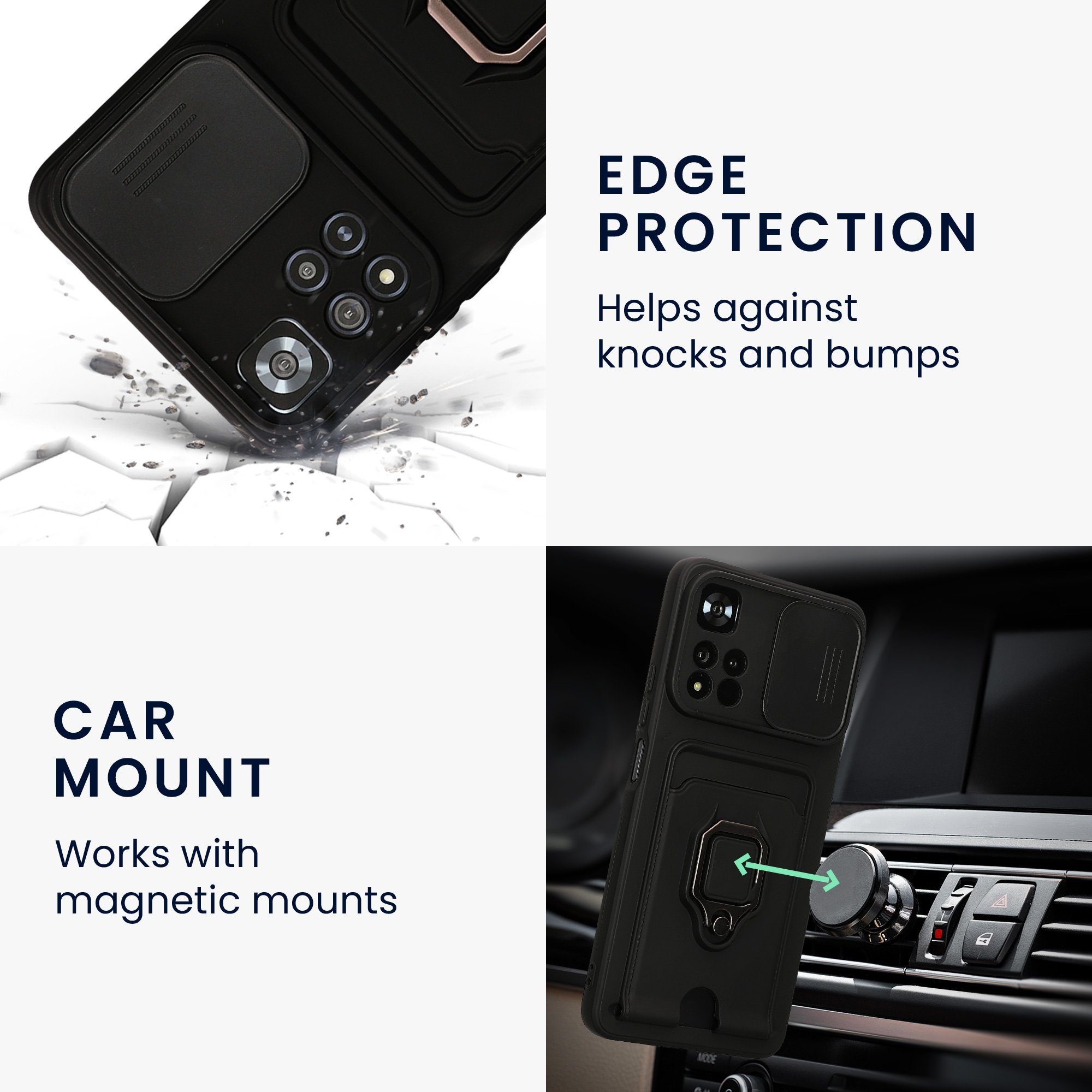 kwmobile Handyhülle Handyhülle für Xiaomi Redmi Note 11 Pro+ 5G, Softcase mit Kameraschutz - Kartenfach - Schwarz – Bild 5 von 5