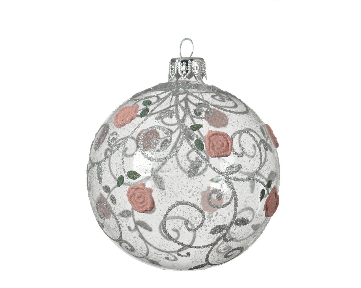 Decoris season decorations Set Rosen Weihnachtsbaumkugel, Glas 8cm 6er Muster transparent, klar Weihnachtskugeln mit