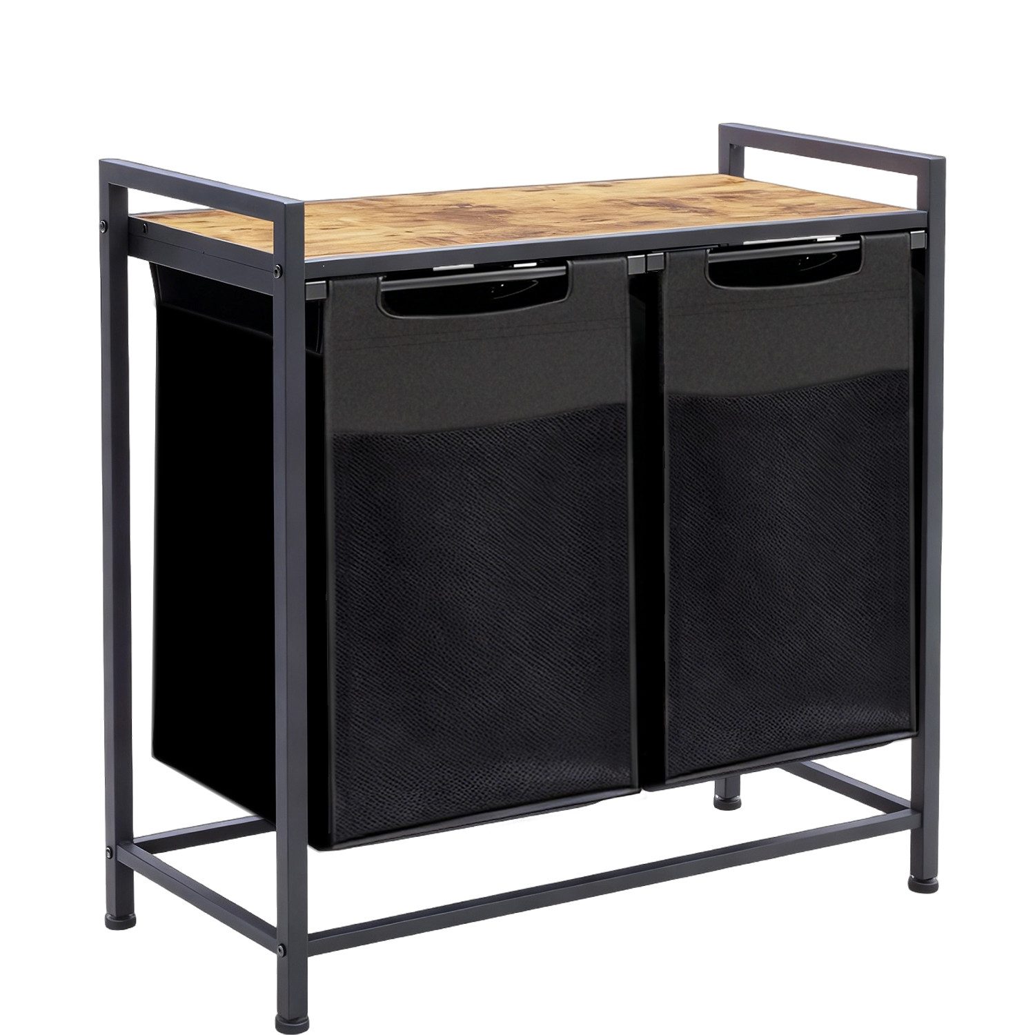 ANYSUN Wäschekorb 2 Fächer – 2 x 46 L Wäschesäcke aus Metall und Oxford-Gewebe (mit 1 Ablage, 4 Rollen), Kompakte Stellfläche, Einfach Montierbar, Ausziehbar Abnehmbar