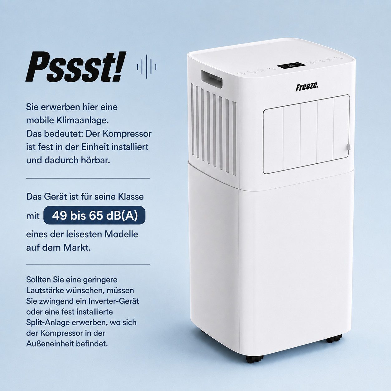 Freeze. Klimagerät nine 9000BTU mobile Klimaanlage – Bild 3 von 5
