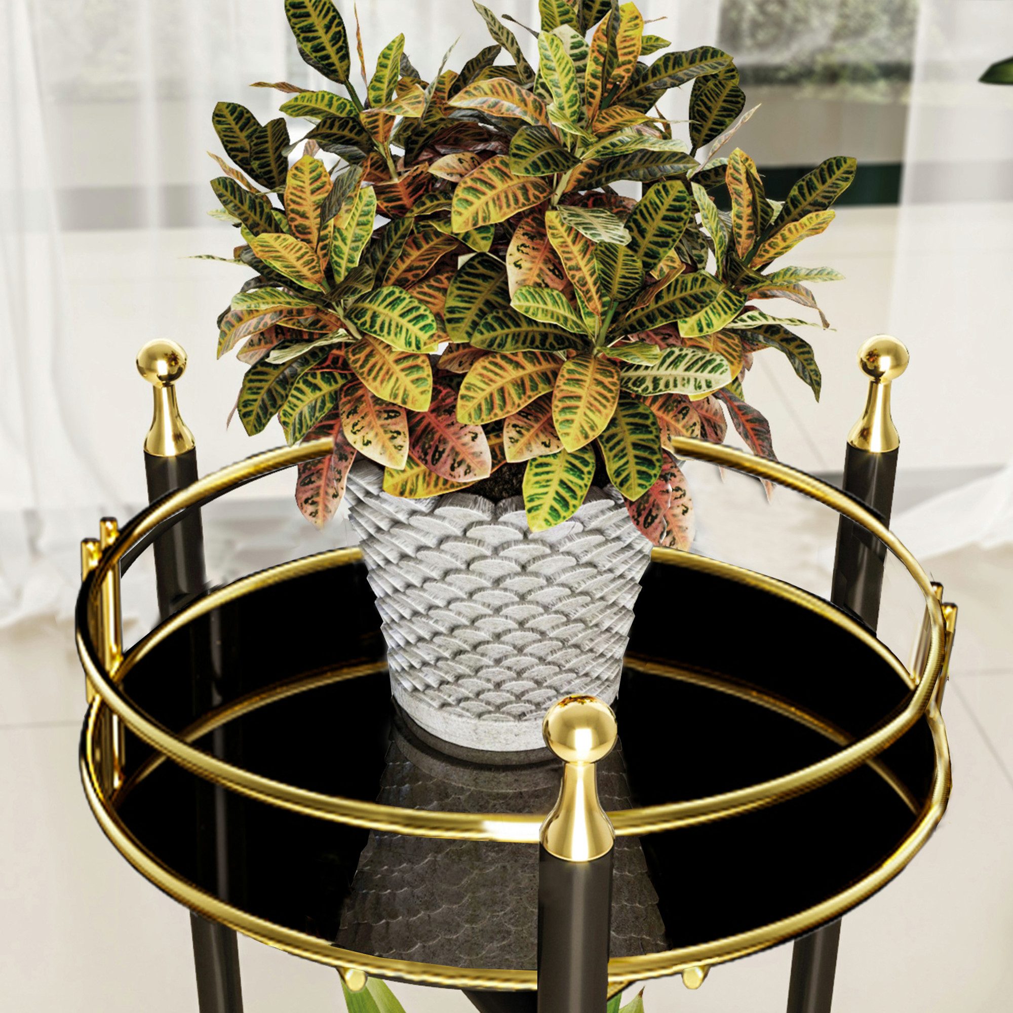 en.casa Blumenständer, »Oulainen« 79x28x28cm Metall Schwarz / Gold