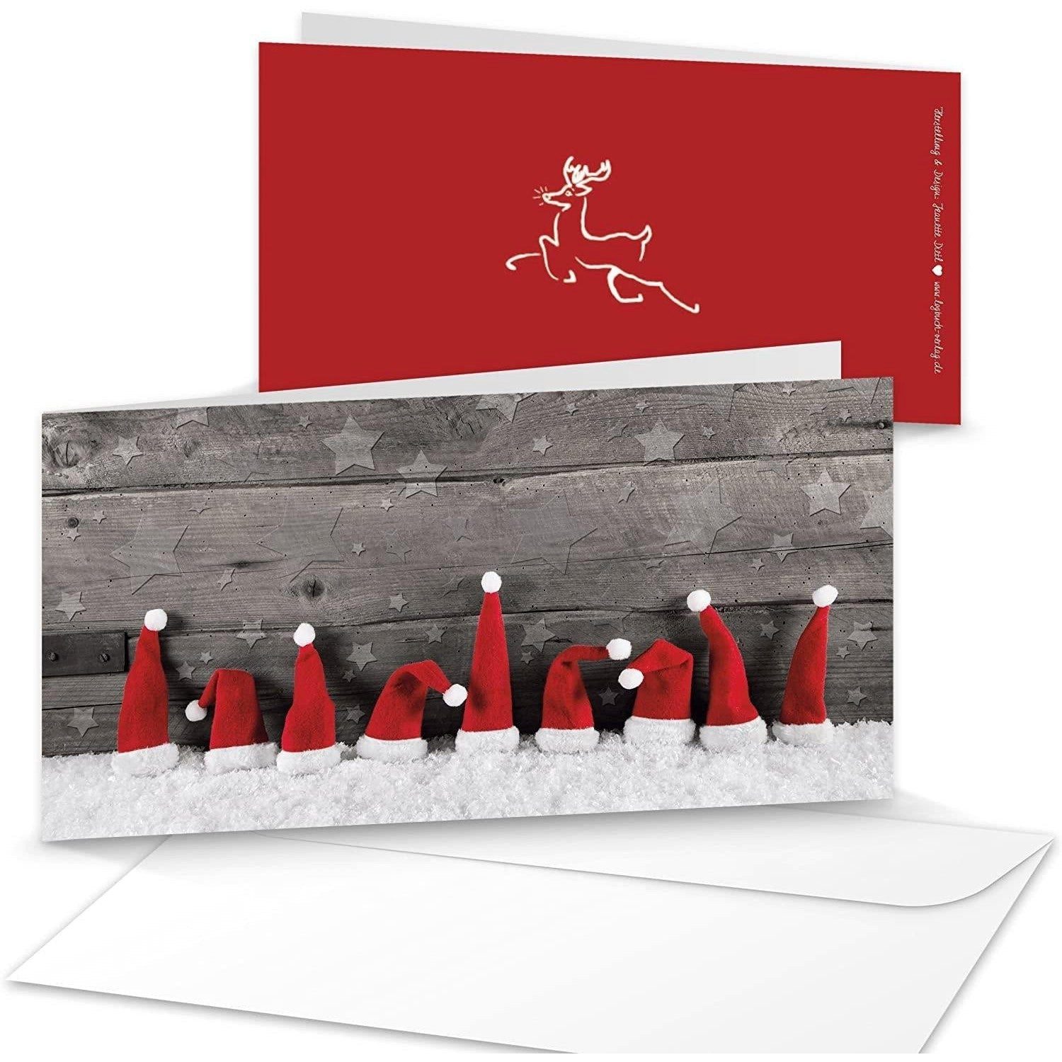 Logbuch-Verlag Klappkarte 10 Stück DIN lang rot weiß grau Weihnachtskarten MIT KUVERT ohne Text