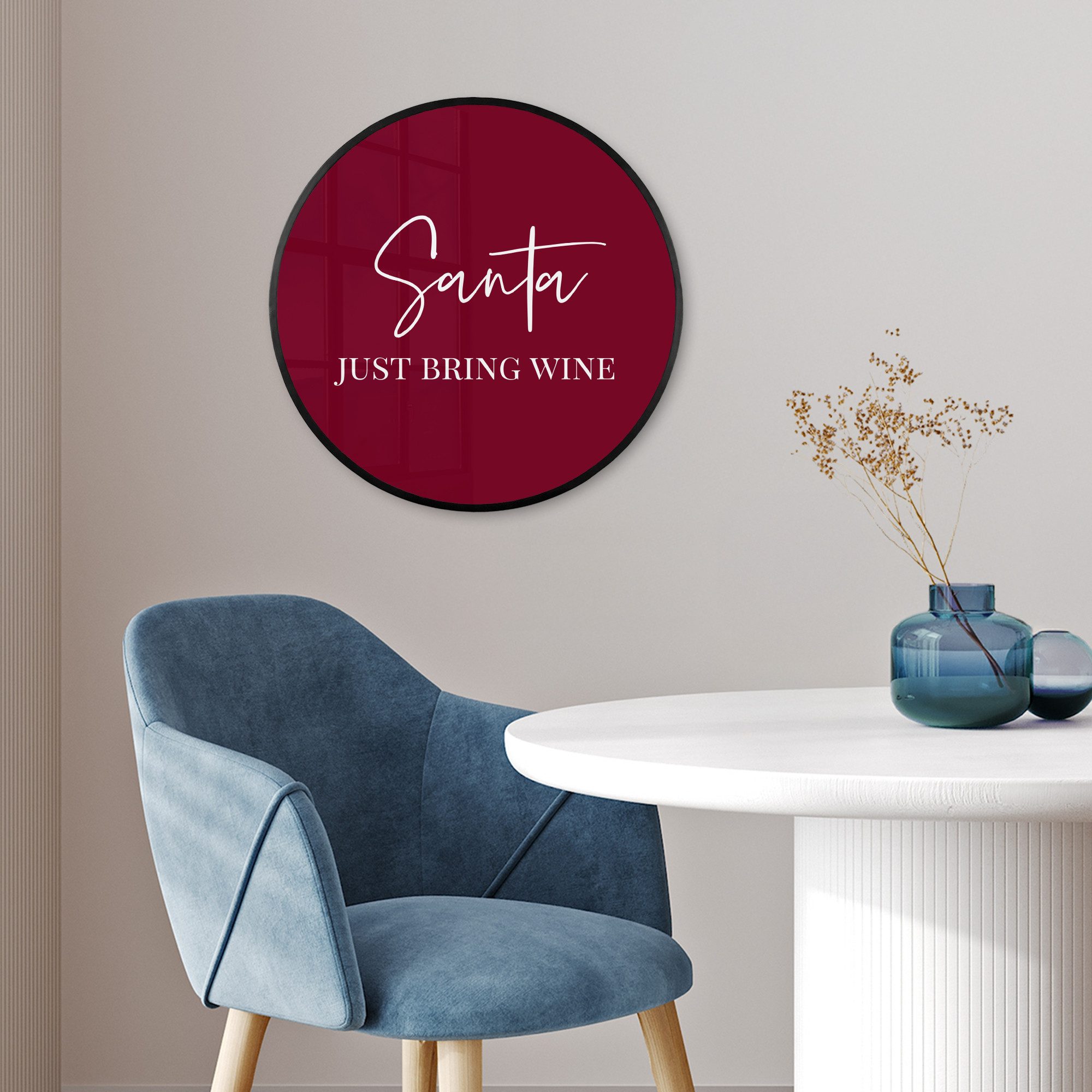 MuchoWow Poster Rund - Weihnachtsmann - Wein - Rot - Weihnachten - Weihnachtsmann, (1 St), Runde Wandbilder, Deko für Wohnzimmer und Schlafzimmer, 40x40 cm