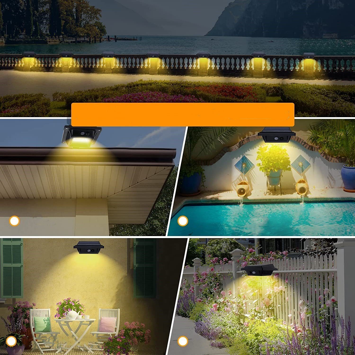 Zaun, Wegeleuchte für Bewegungsmelder Coisini Dachrinnenleuchte 4Stück LED Solarleuchten Dachrinnen Haus, 40LEDs