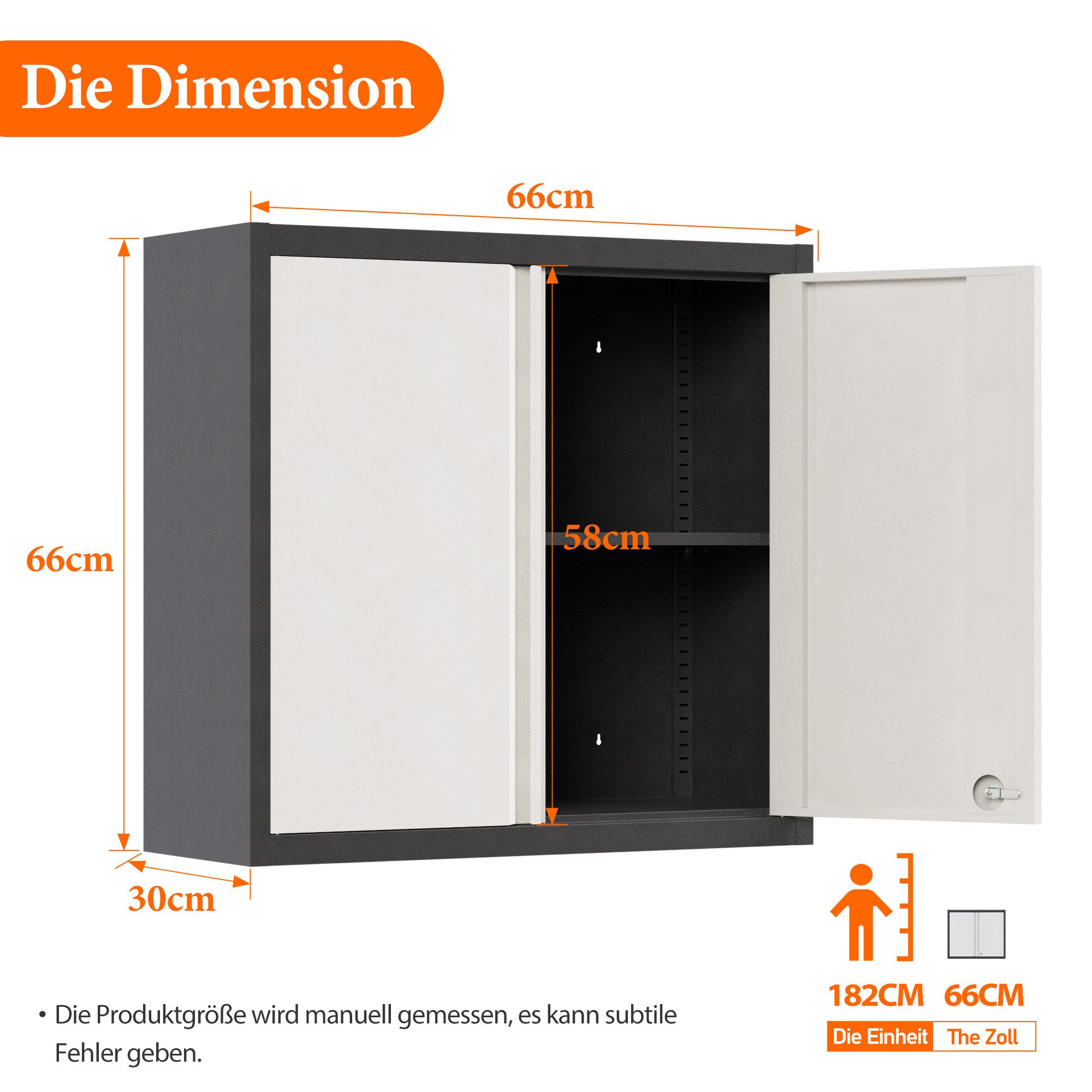 AOBABO Wandhängeschrank Metallschrank, abschließbarer Wandschrank, 66 x 30 x 66 cm, 1-tlg., geeignet für den Einsatz in der Garage