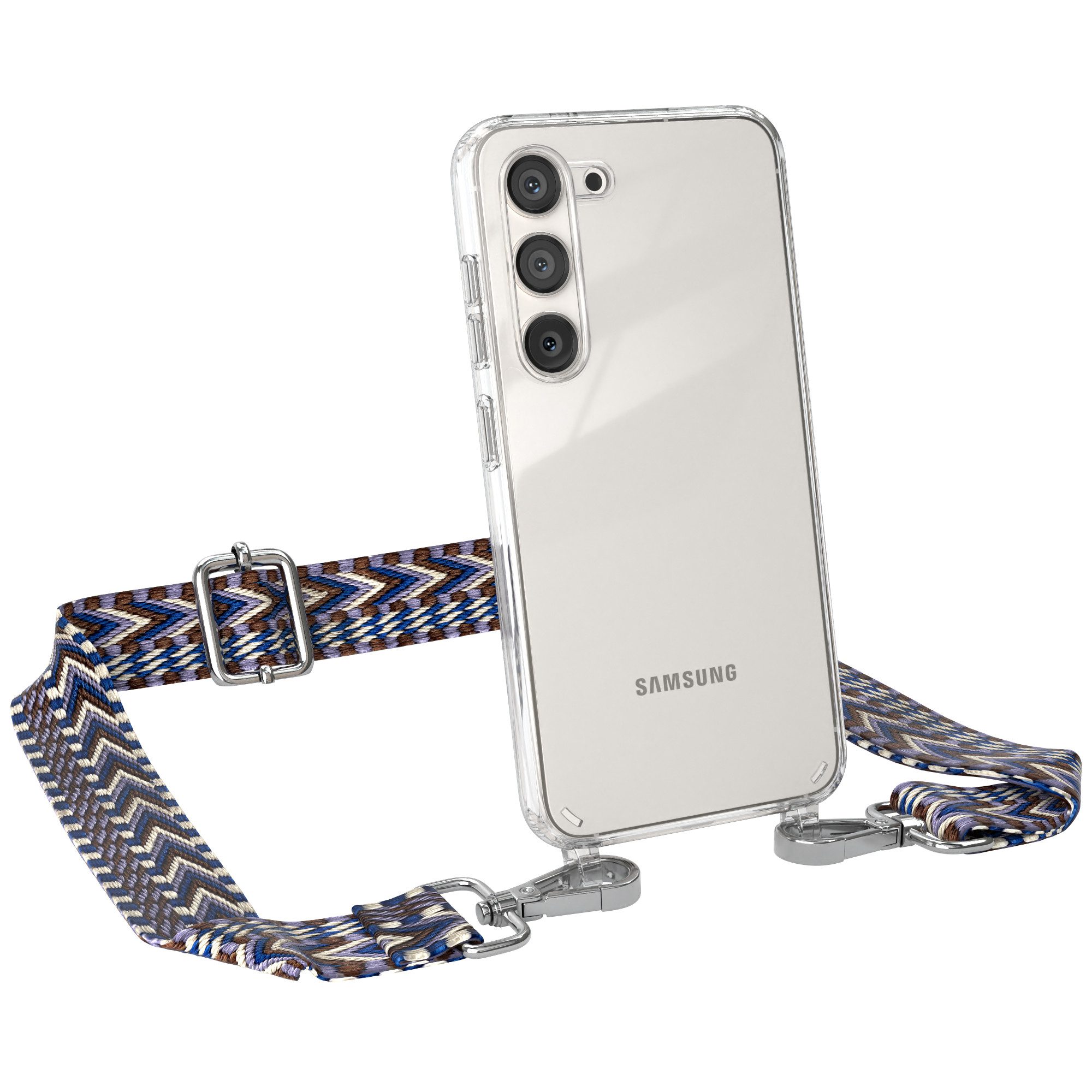 EAZY CASE Handykette Boho Umhängeband für Samsung Galaxy S23 6,1 Zoll, Handyband zum Wechseln geflochtenes Taschenband Festivalbag Boho Blau