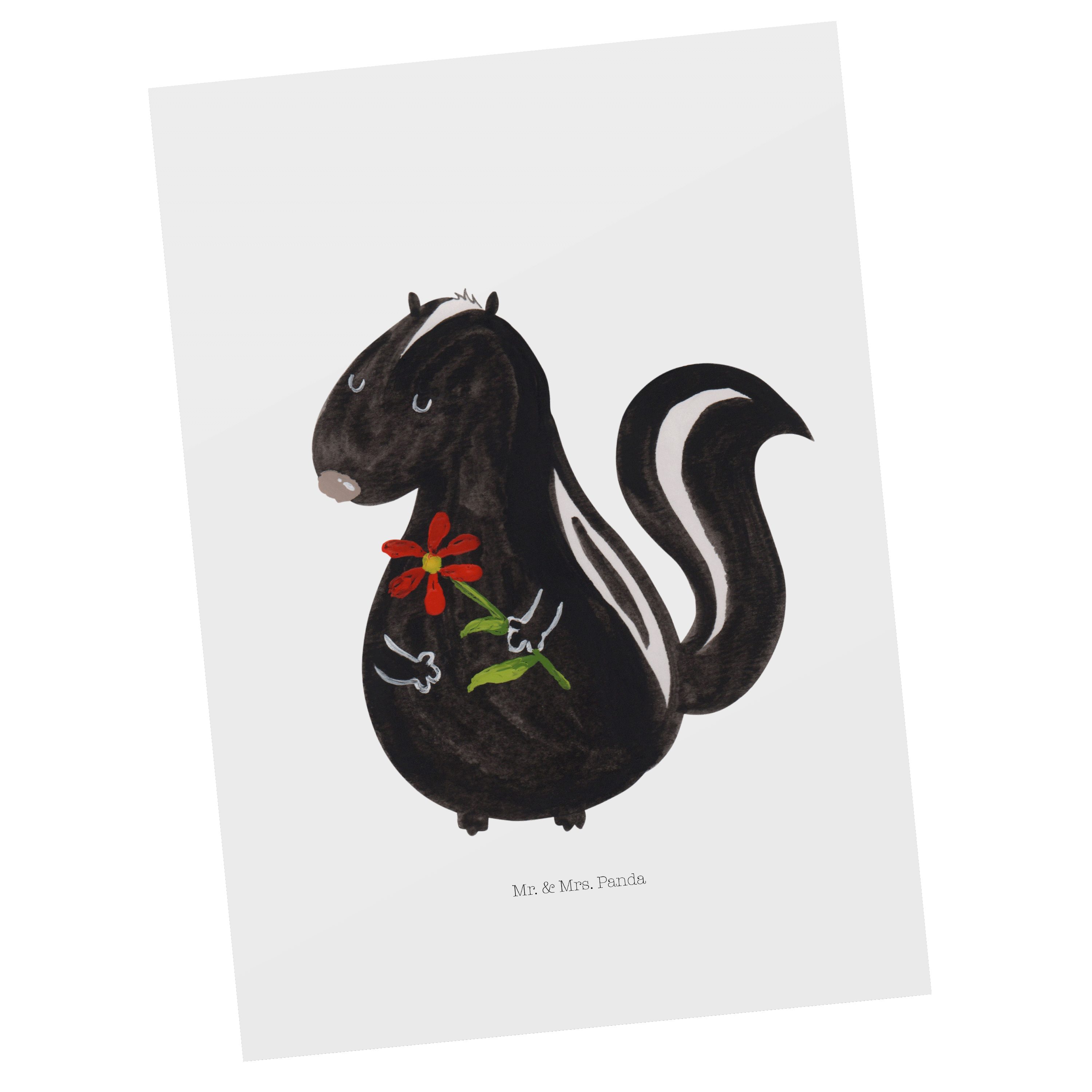 Mr. & Mrs. Panda Postkarte Stinktier Blume - Weiß - Geschenk, Einladung, verträumt, Ansichtskart