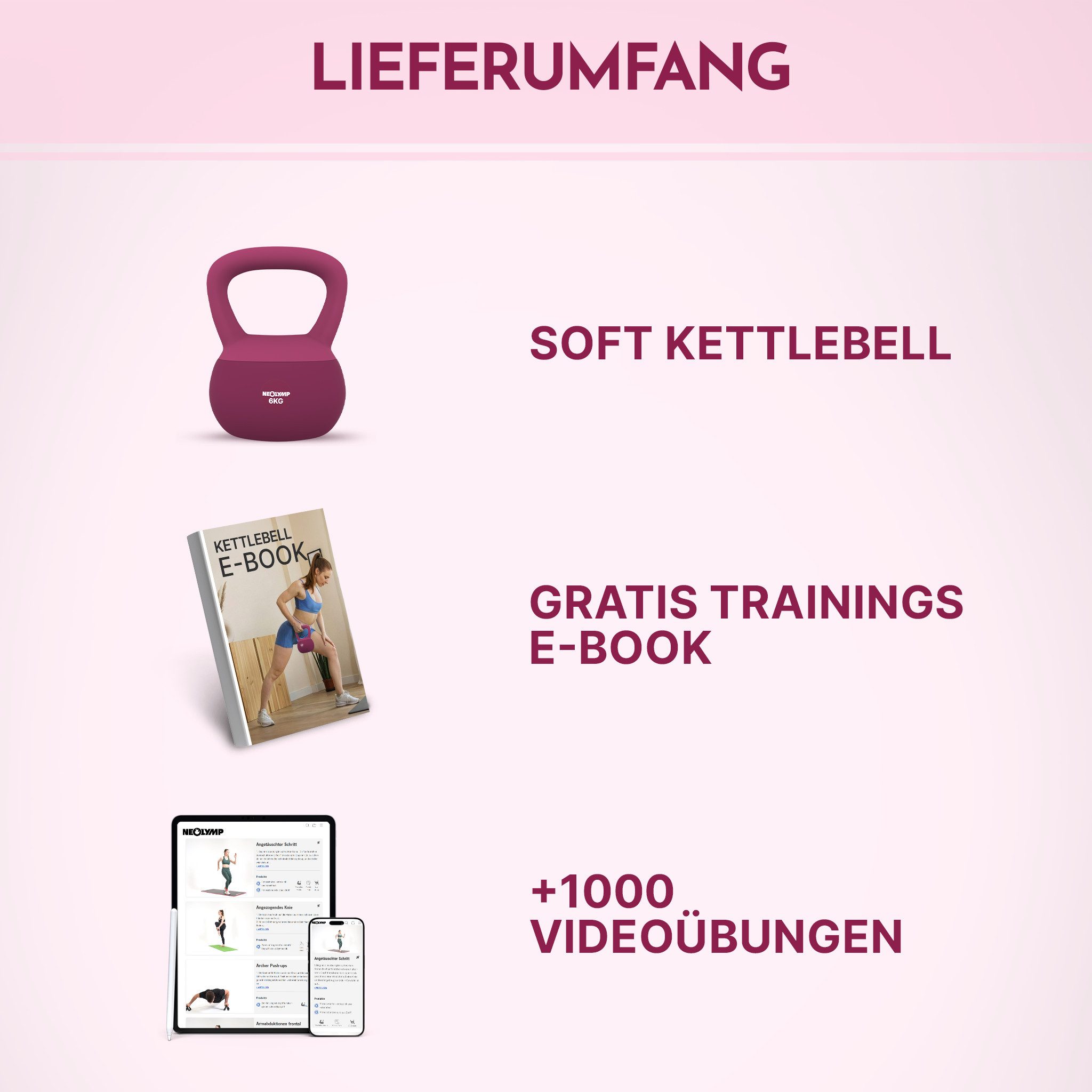 NEOLYMP Kettlebell Soft Kettlebell bodenschonend & leise - stoßdämpfende Kugelhantel, (Soft Kettlebell ideal fürs Homegym Kettlebell 2–12 kg Kugelhantel Set), Kugelhantel mit Eisensandfüllung - ergonomischer Softgriff