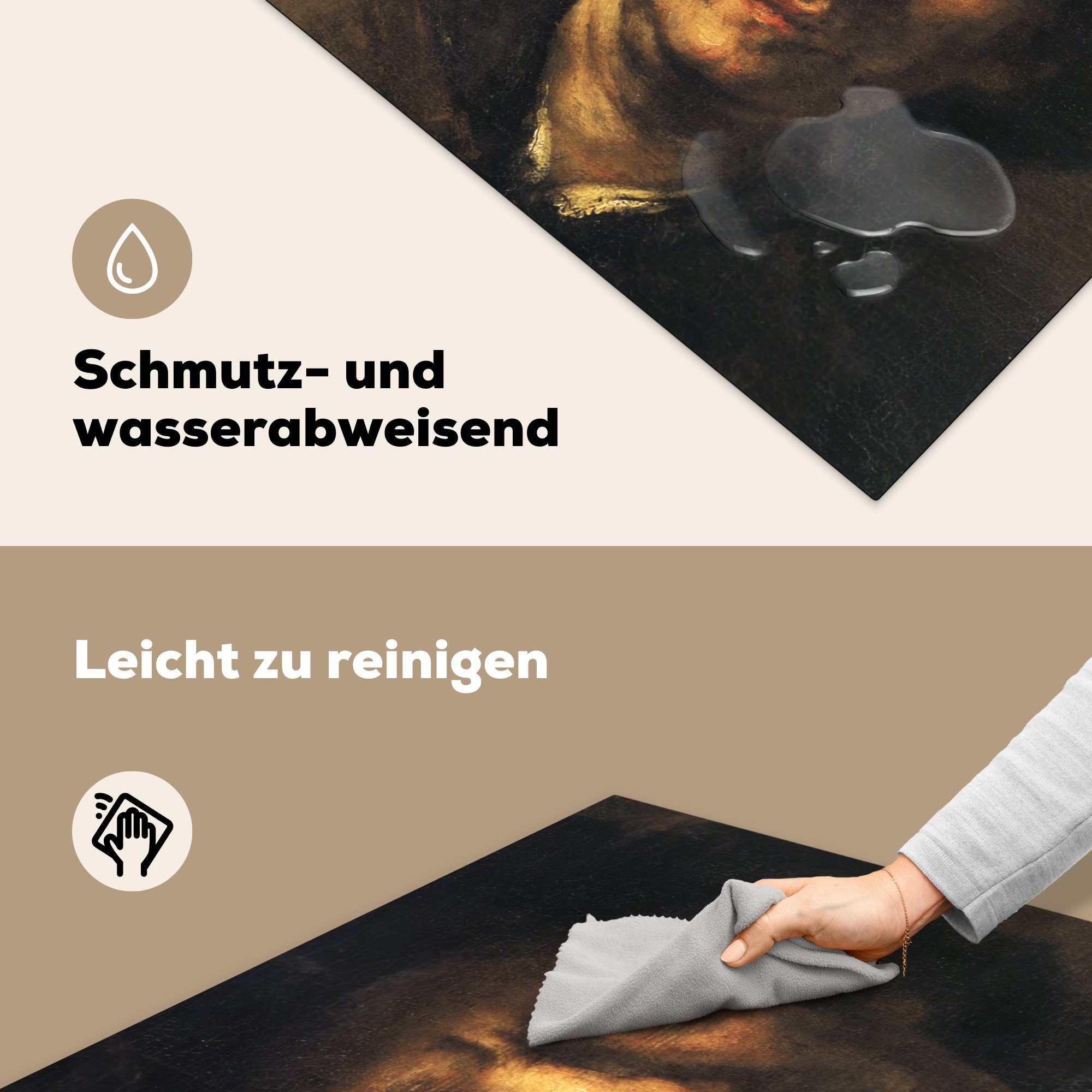 von Gemälde MuchoWow Rijn, (1 - 78x78 tlg), Rembrandt van cm, Ceranfeldabdeckung, Vinyl, Selbstbildnis Arbeitsplatte küche für Herdblende-/Abdeckplatte