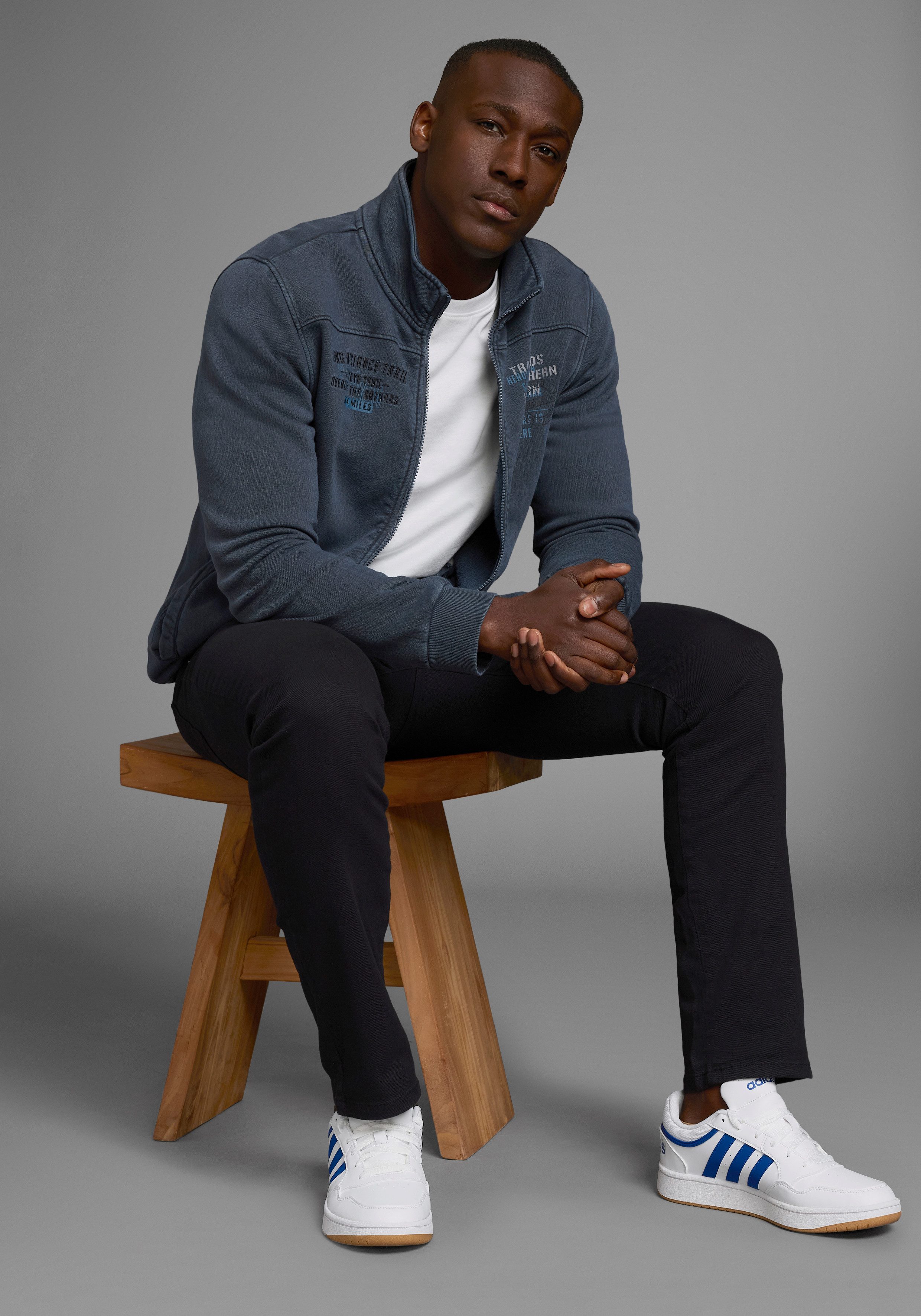 Man's World Sweatjacke mit Print und Stickerei günstig online kaufen