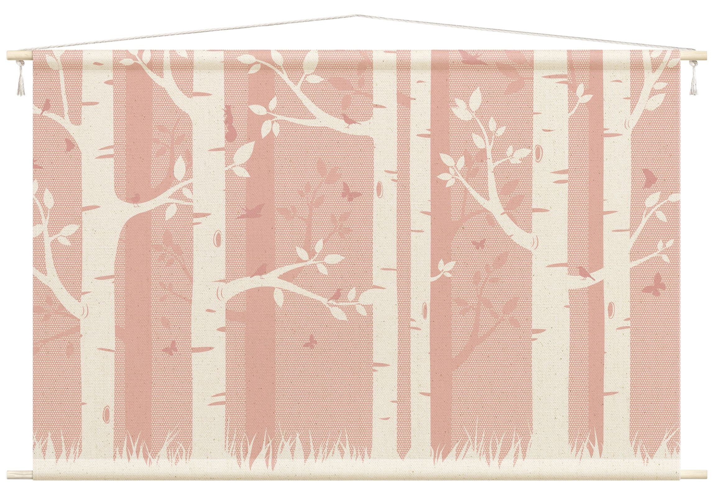 Bilderdepot24 Wandteppich modern Mädchenzimmer Wald Wald rosa, rechteckig, Höhe: 2.6 mm, großes Wandbild aus Natur-Baumwolle Wandbehang Stoffbild Tuch Wollseil
