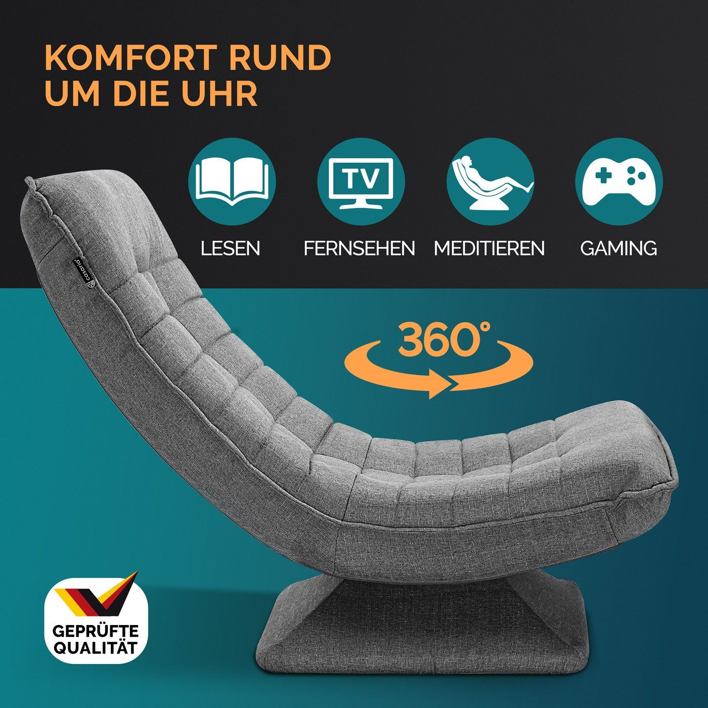 Casaria Relaxsessel Aberdeen, verstellbare Lehne Drehbar Klappbar 150kg Belastbarkeit 60x105x87cm