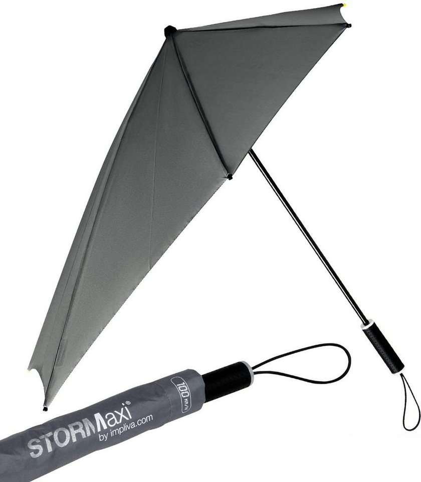 Impliva Stockregenschirm STORMaxi Sturmschirm aerodynamischer Regenschirm,  durch seine besondere Form dreht sich der Schirm in den Wind, hält bis zu  100 km/h aus