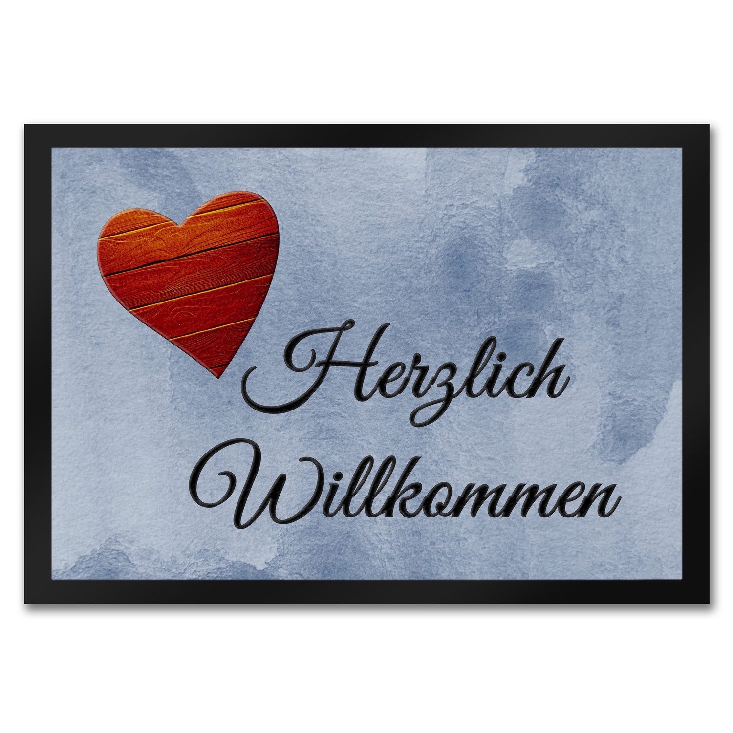 Fußmatte Herzlich Willkommen Fußmatte in 35x50 cm mit Herz in Holzoptik, speecheese