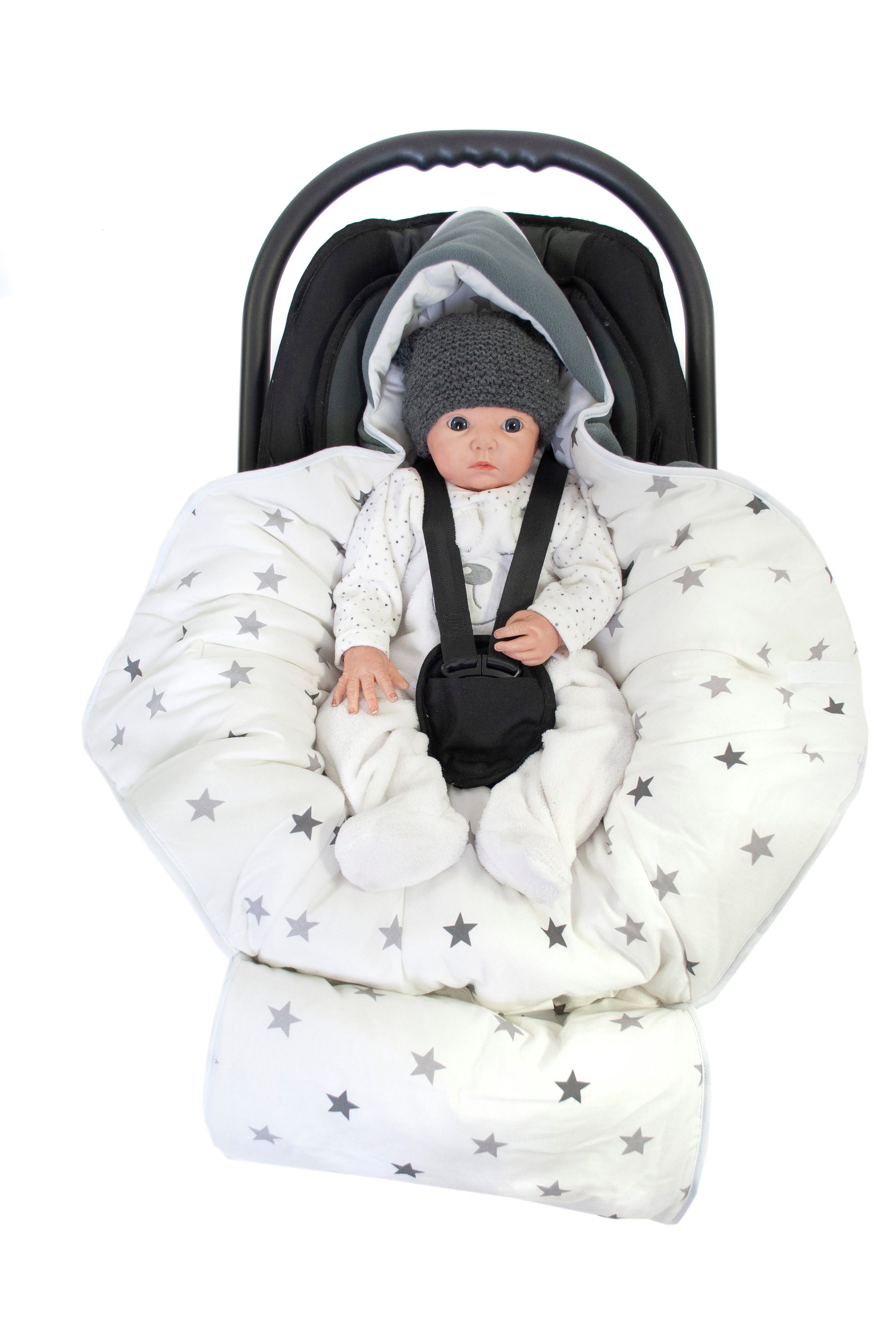 grau/Sternenmuster HOBEA-Germany, passend Einschlagdecke für Winter 3- mit weiß Babyschalen XL, Kinderwagenfußsack und Babyschalenfußsack 5-Punkt-Gurtsystem Babydecke